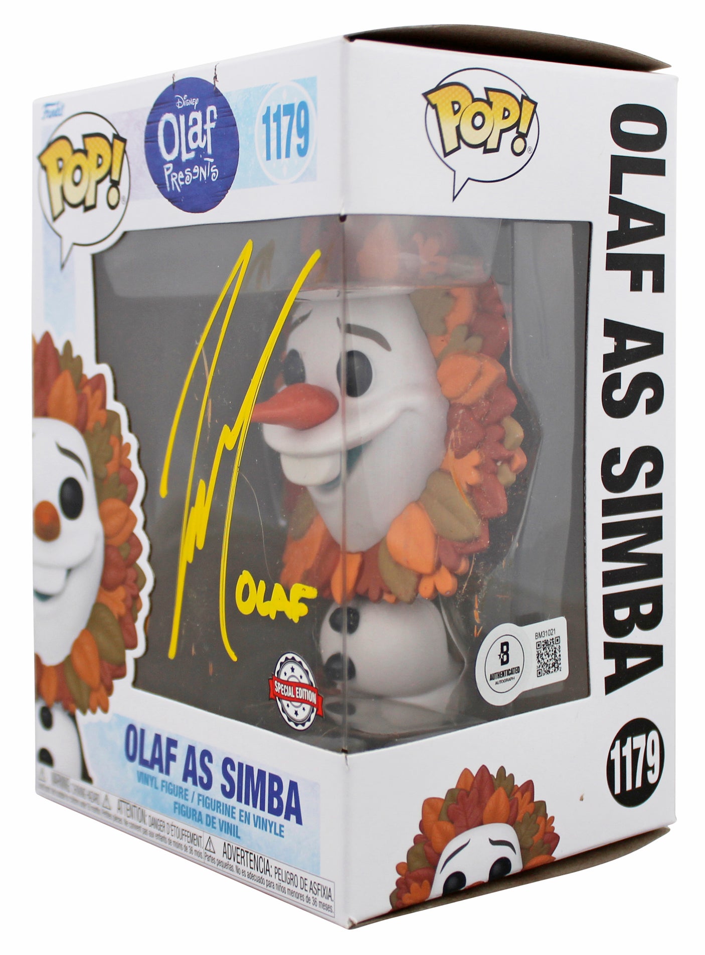 Josh Gad Frozen "Olaf" Signed #1179 Olaf as Simba Funko Pop Vinyl Figure BAS 1