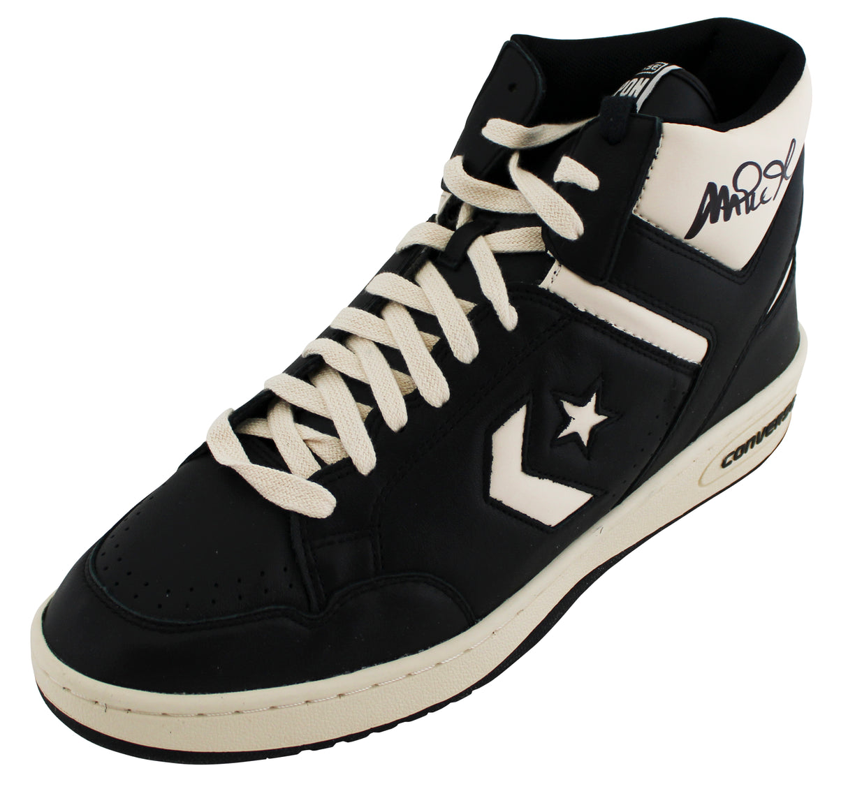 Lakers Magic Johnson Signed Left B&W Converse Weapon Shoe W/ Case BAS Witness 3
