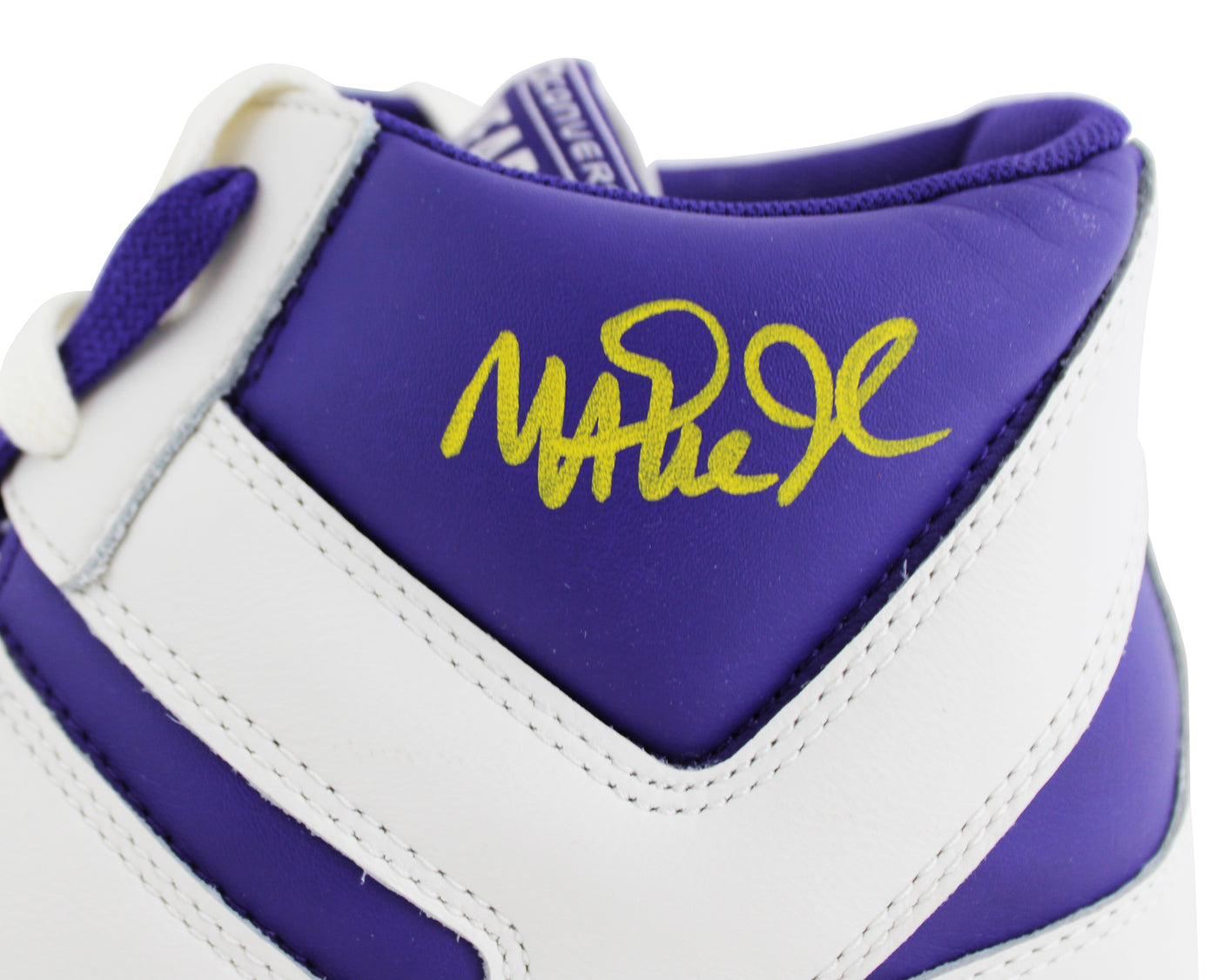 Lakers Magic Johnson Signed Left Purple & White Converse Weapon Shoe BAS Wit 3