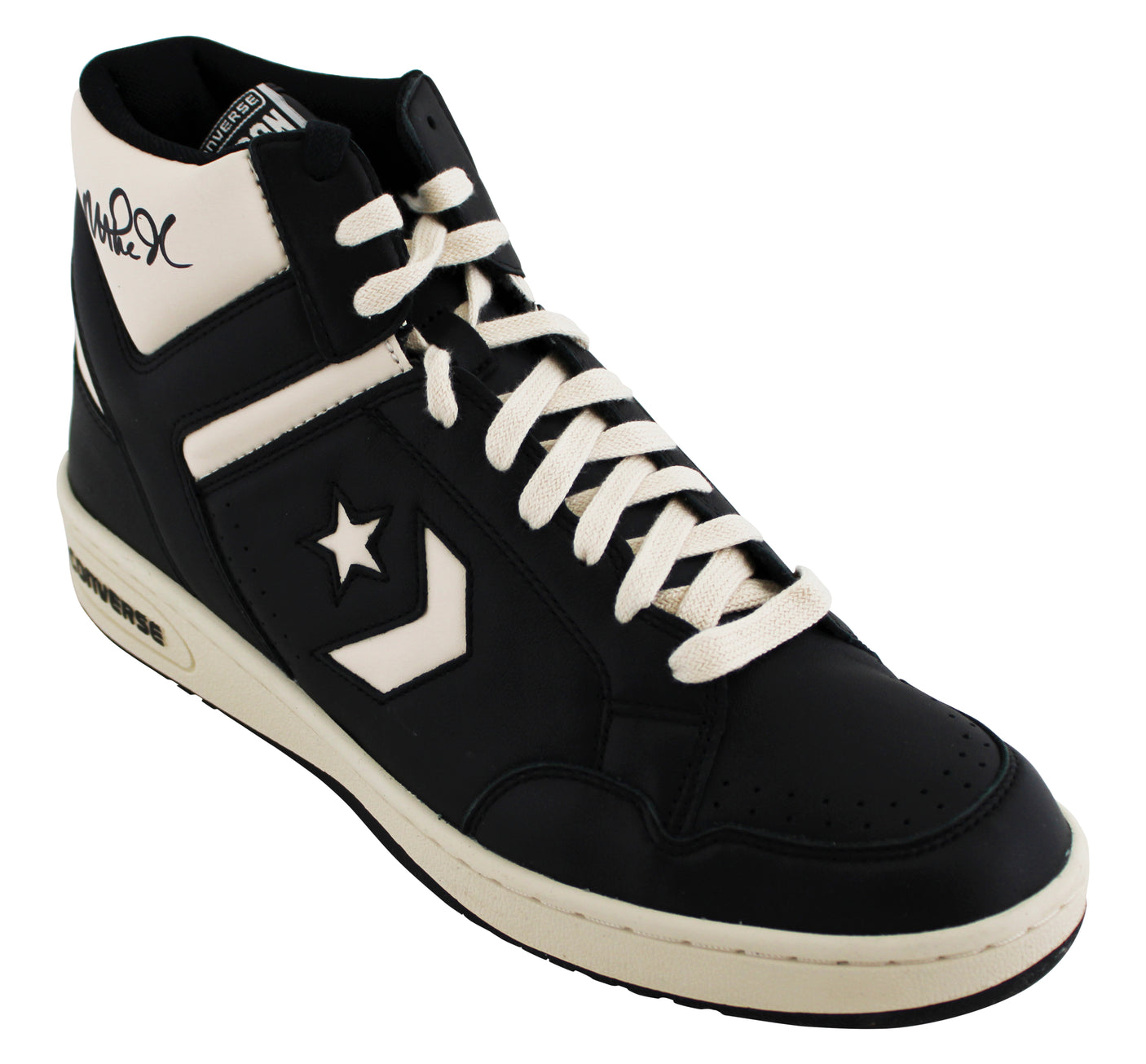 Lakers Magic Johnson Signed Right B&W Converse Weapon Shoe W/ Case BAS Witness 3