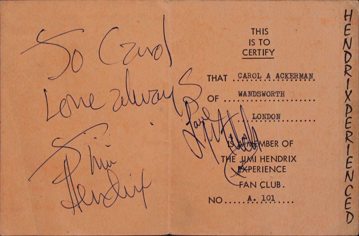 Jimi Hendrix "Love Always" Signed 1967 4.5x6.7 UK Fan Club Booklet BAS #AD85591