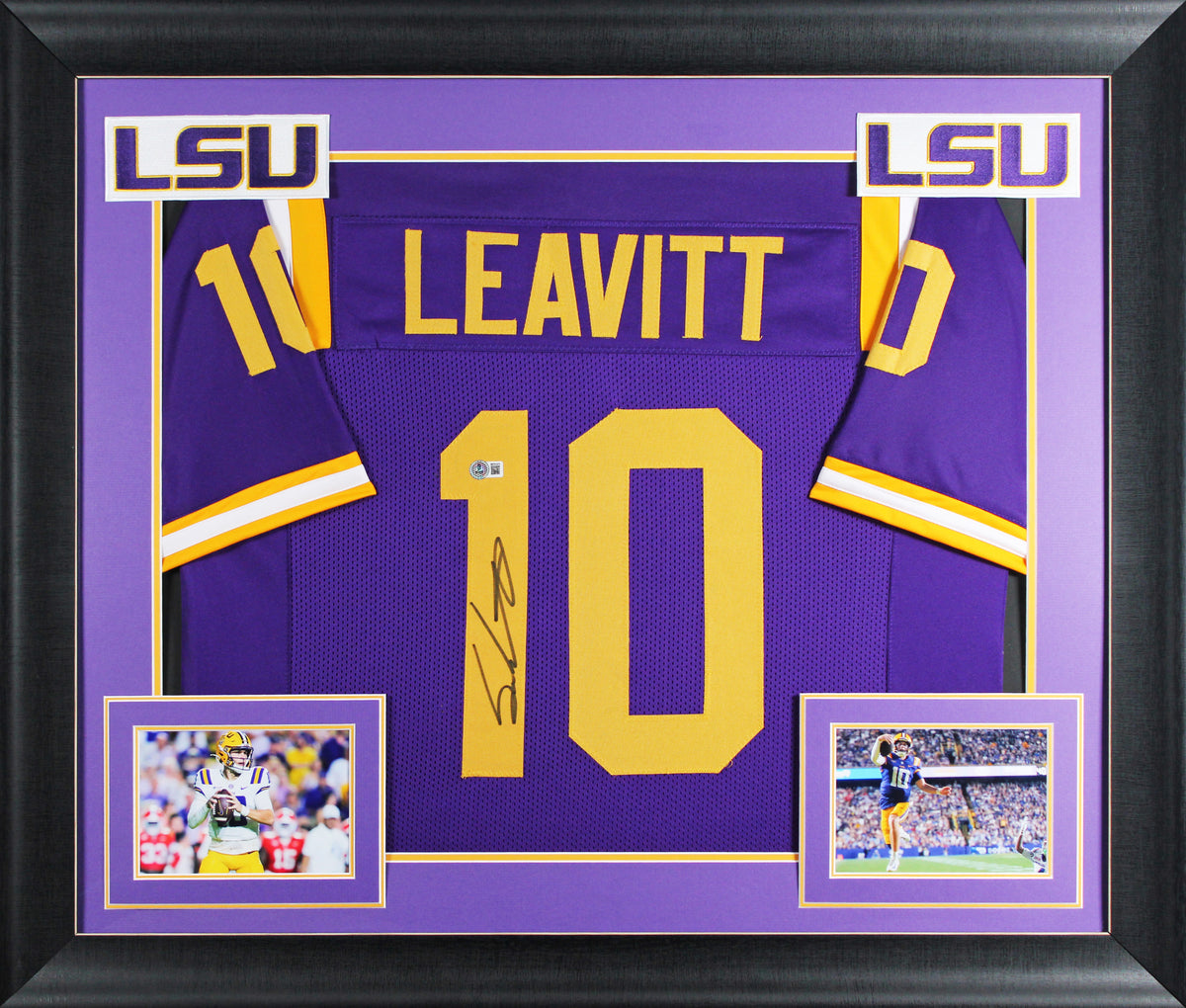 LSU Sam Leavitt Authentic Signed Purple Pro Style Framed Jersey BAS Witnessed 2