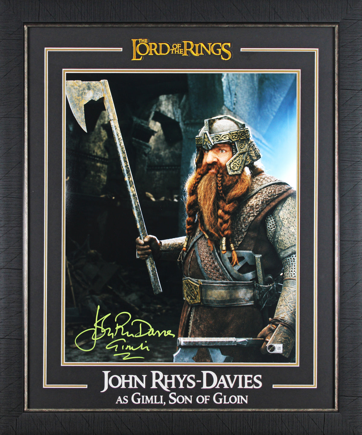 John Rhys-Davies LOTR "Gimli" Signed 16x20 Holding Axe Framed Photo BAS Witness