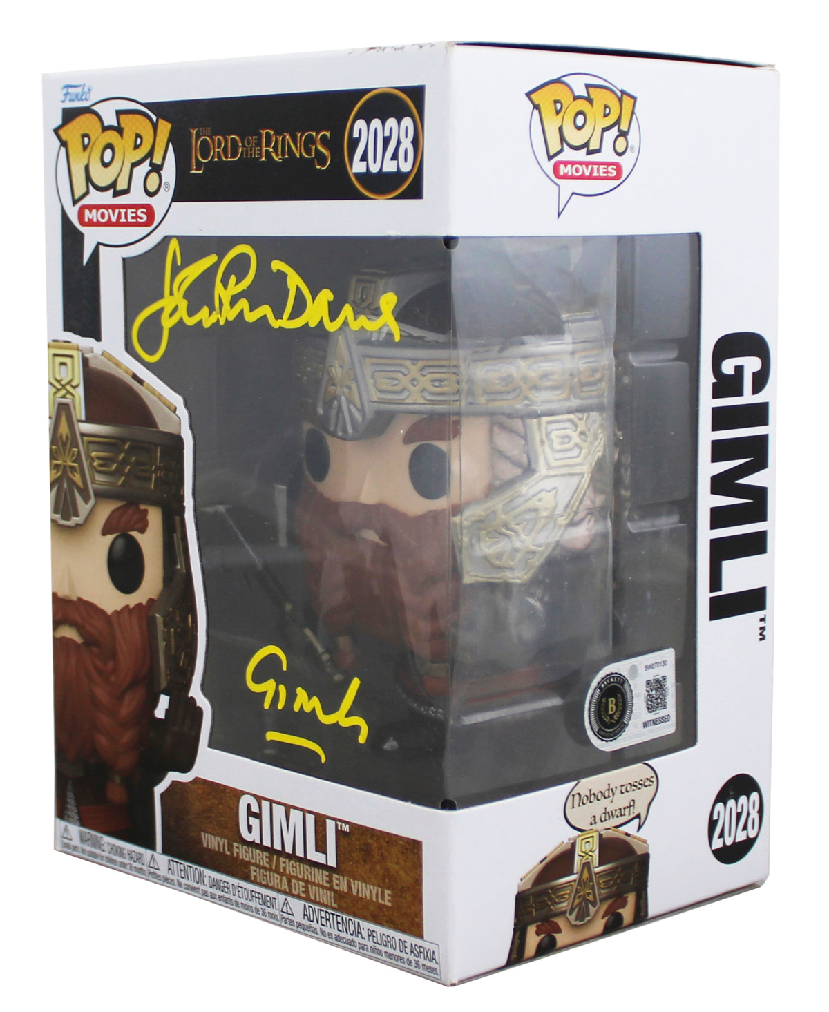 John Rhys-Davies LOTR "Gimli" Signed #2028 Funko Pop Figure w/ Yellow Sig BAS W