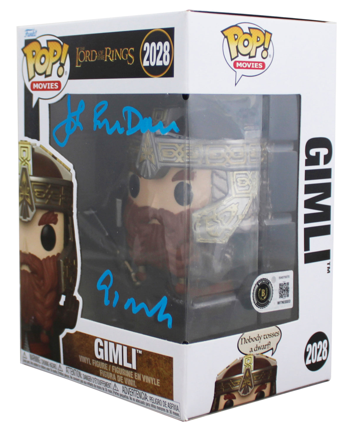 John Rhys-Davies LOTR "Gimli" Signed #2028 Funko Pop Figure w/ Blue Sig BAS Wit