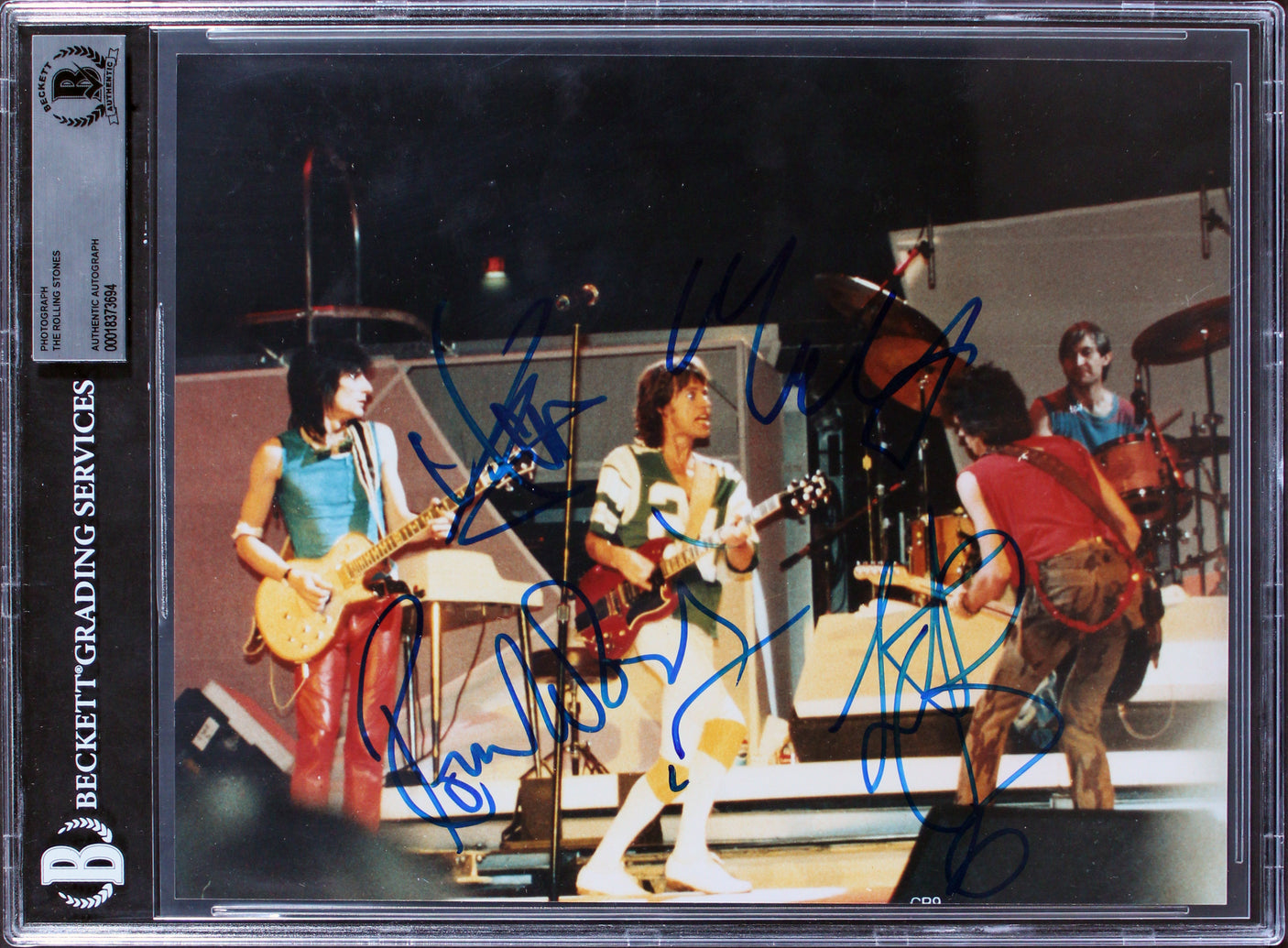 Rolling Stones (4) Jagger, Richards, Watts & Wood Signed 8x10 Photo BAS Slabbed