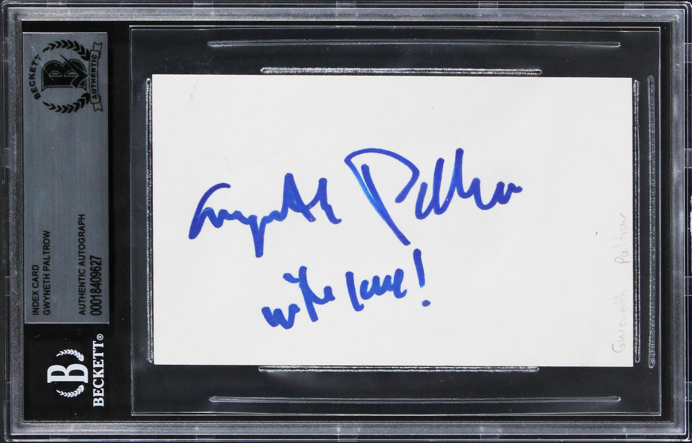 Gwyneth Paltrow Iron Man "With Love" Authentic Signed 3x5 Index Card BAS Slabbed