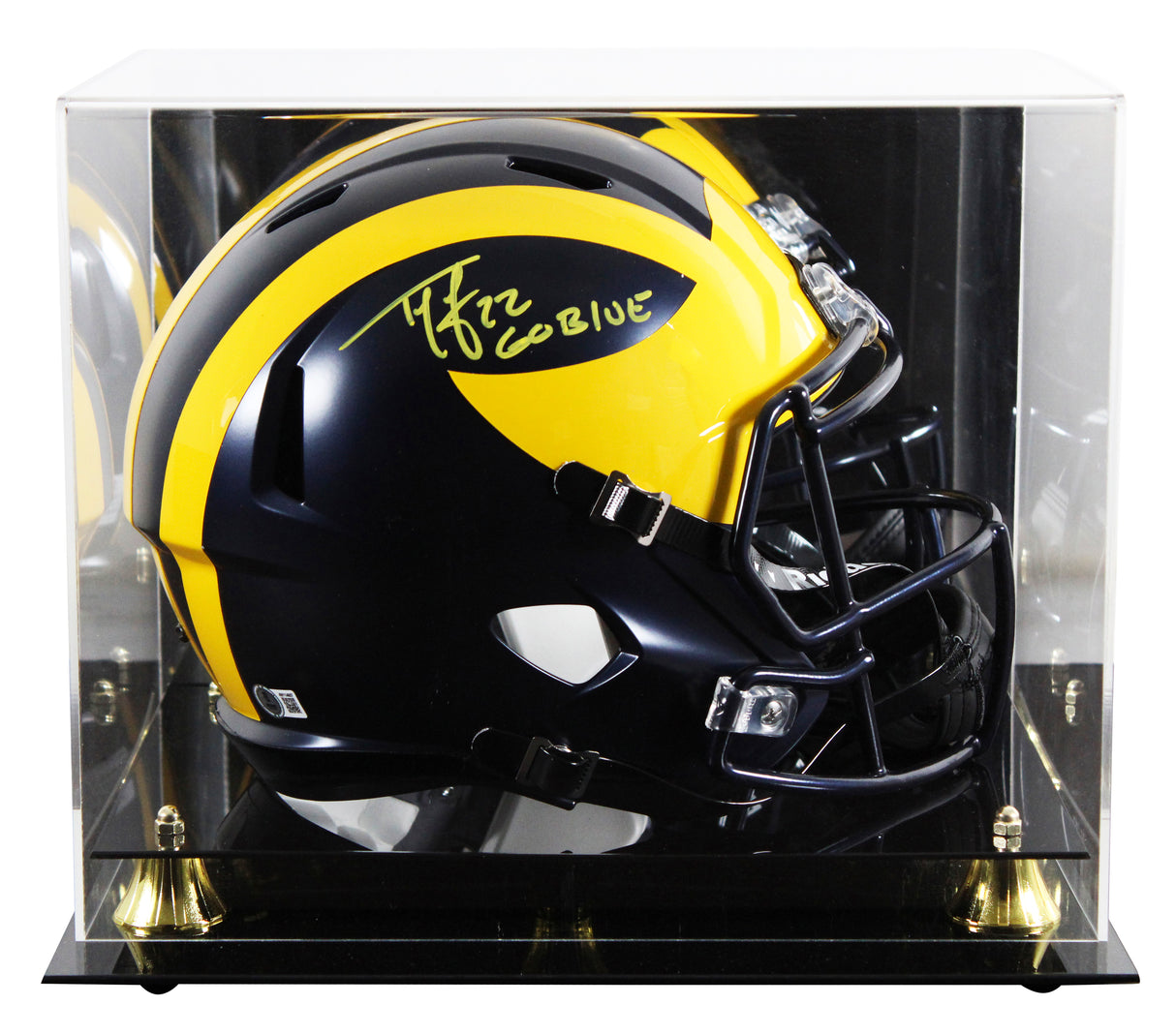 Michigan Ty Law "Go Blue" Signed Full Size Speed Rep Helmet W/ Case BAS Witness