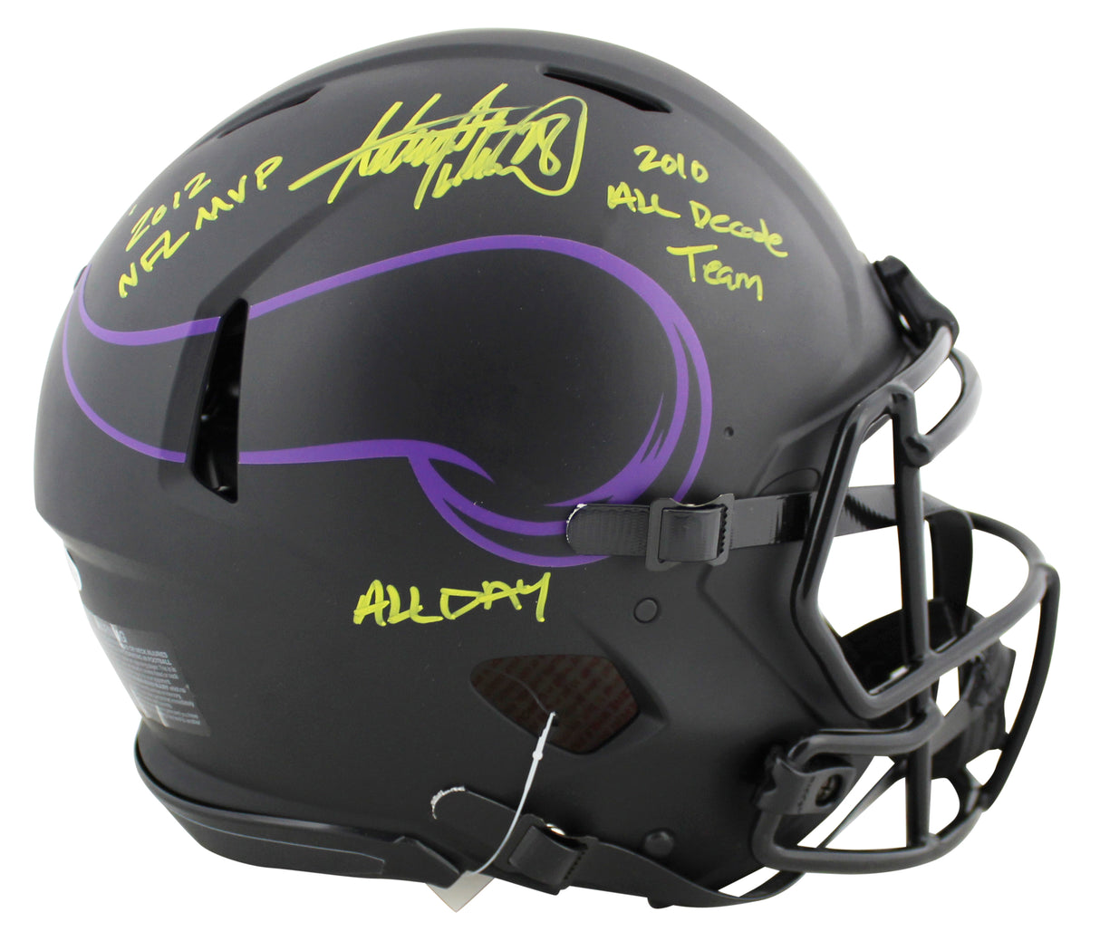 Adrian Peterson "3x Insc" Signed Eclipse Proline F/S Speed Helmet W/ Case BAS W