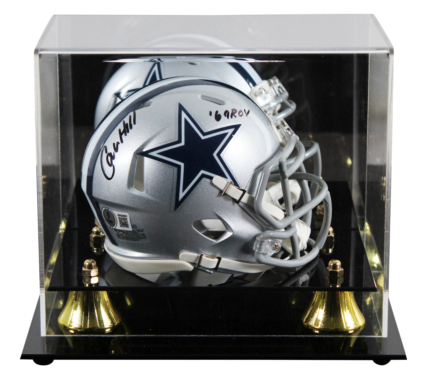 Cowboys Calvin Hill "ROY 1969" Signed Speed Mini Helmet W/ Case BAS Witnessed