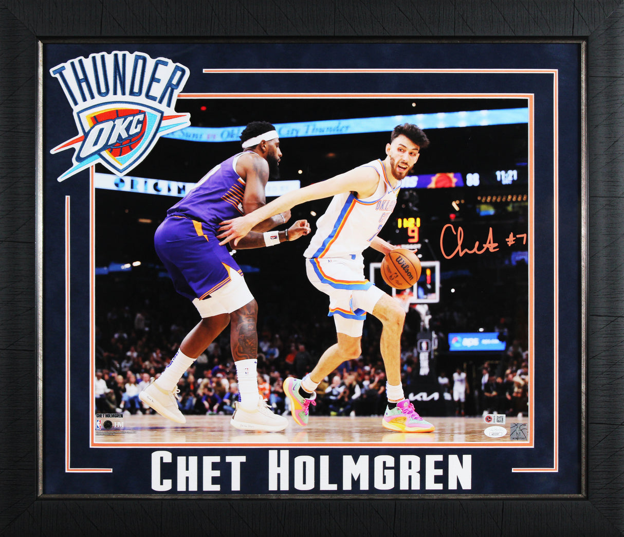 Thunder Chet Holmgren Signed 16x20 Horizontal Framed Photo Vs Suns JSA