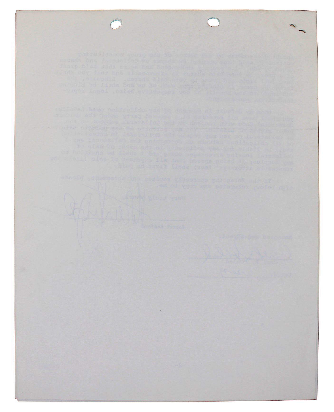 Robert Redford The Natural Authentic Signed 2 Page 8.5x11 Contract PSA #AC00941