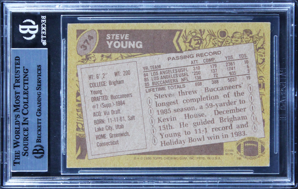 Buccaneers Steve Young Authentic Signed 1986 Topps #374 Rookie Card BAS Slabbed