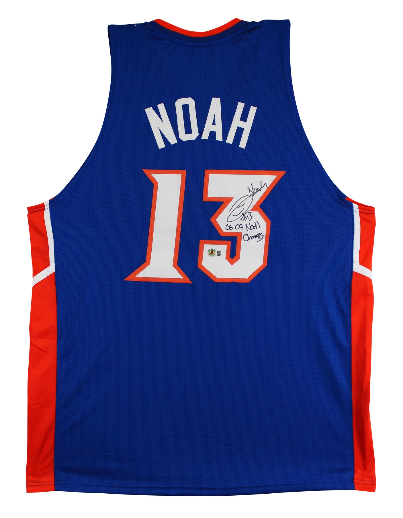 Florida Joakim Noah "06 & 07 Nat'l Champs" Signed Blue Pro Style Jersey BAS Wit