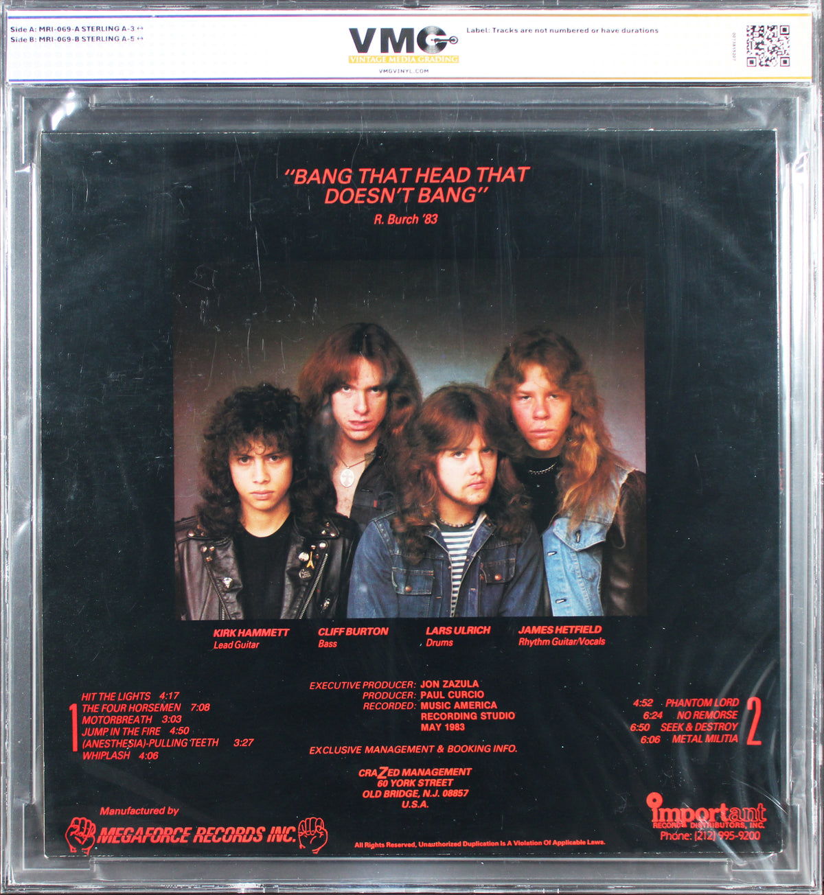 Metallica (4) Hetfield, Ulrich, Hammett, Burton Signed Kill 'Em All Album JSA