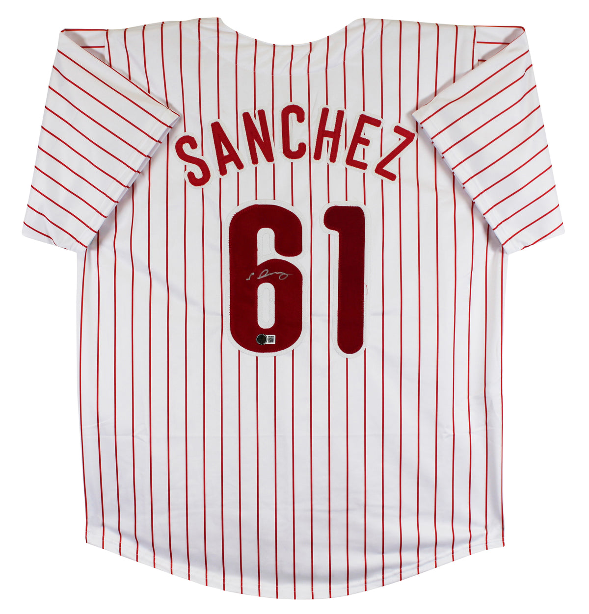 Christopher Sanchez Signed White Pinstripe Pro Style Jersey BAS Witnessed