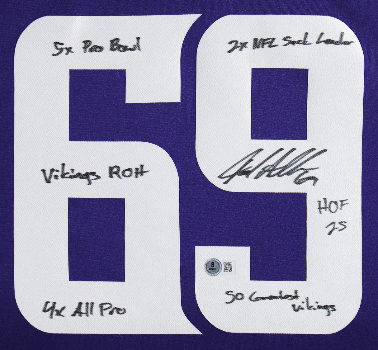Vikings Jared Allen "6x Insc" Signed Purple Nike Limited Framed Jersey BAS Wit