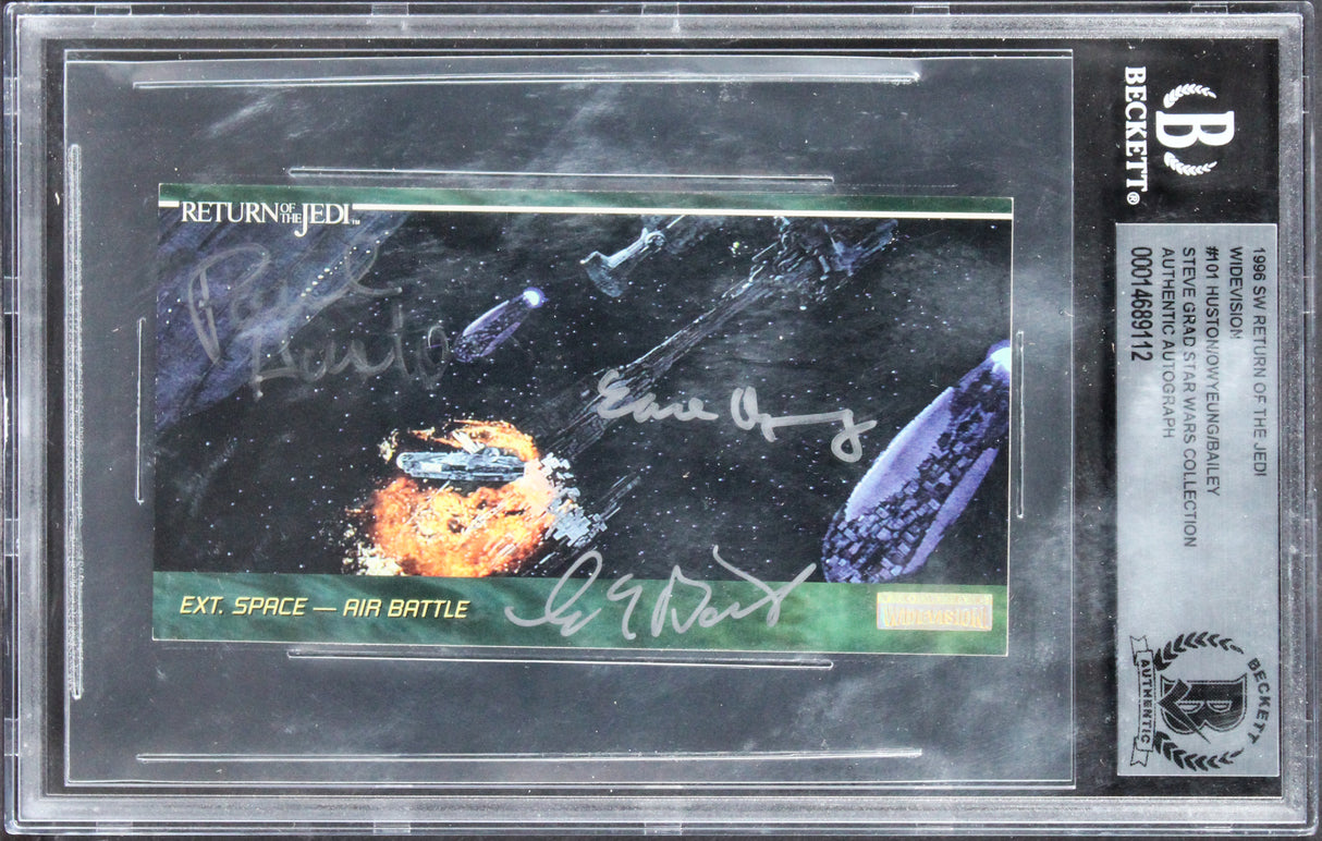 Star Wars (3) Huston, Owyeung +1 Signed 1996 ROTJ Widevision #101 Card BAS Slab