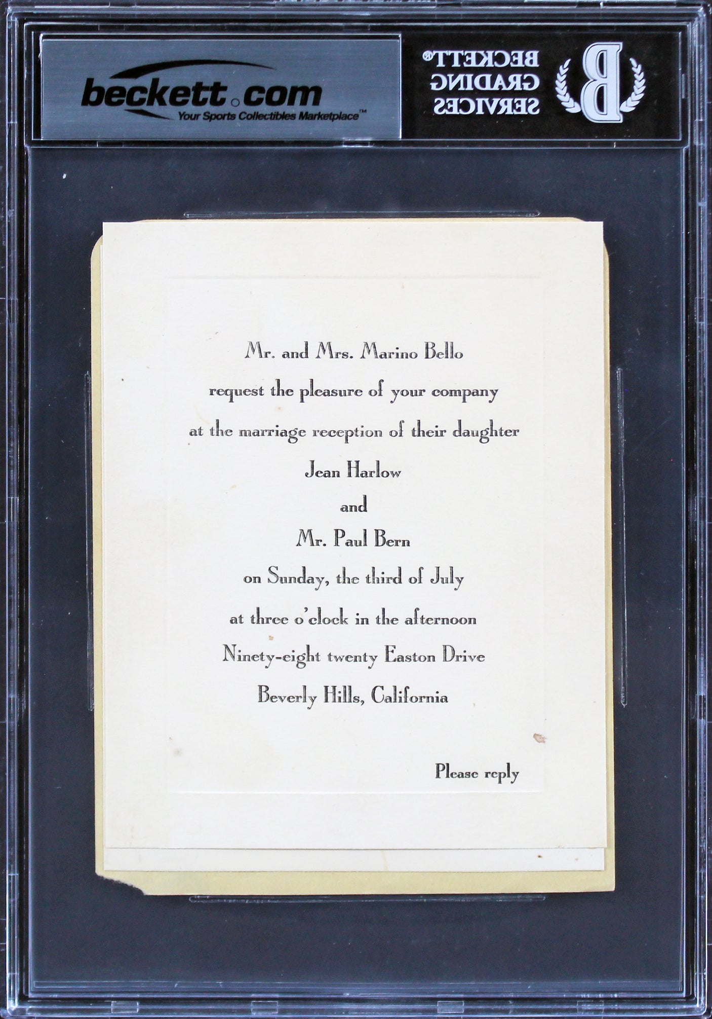 Jean Harlow Saratoga Authentic Signed 4.5x6 Album Page Autographed BAS Slabbed