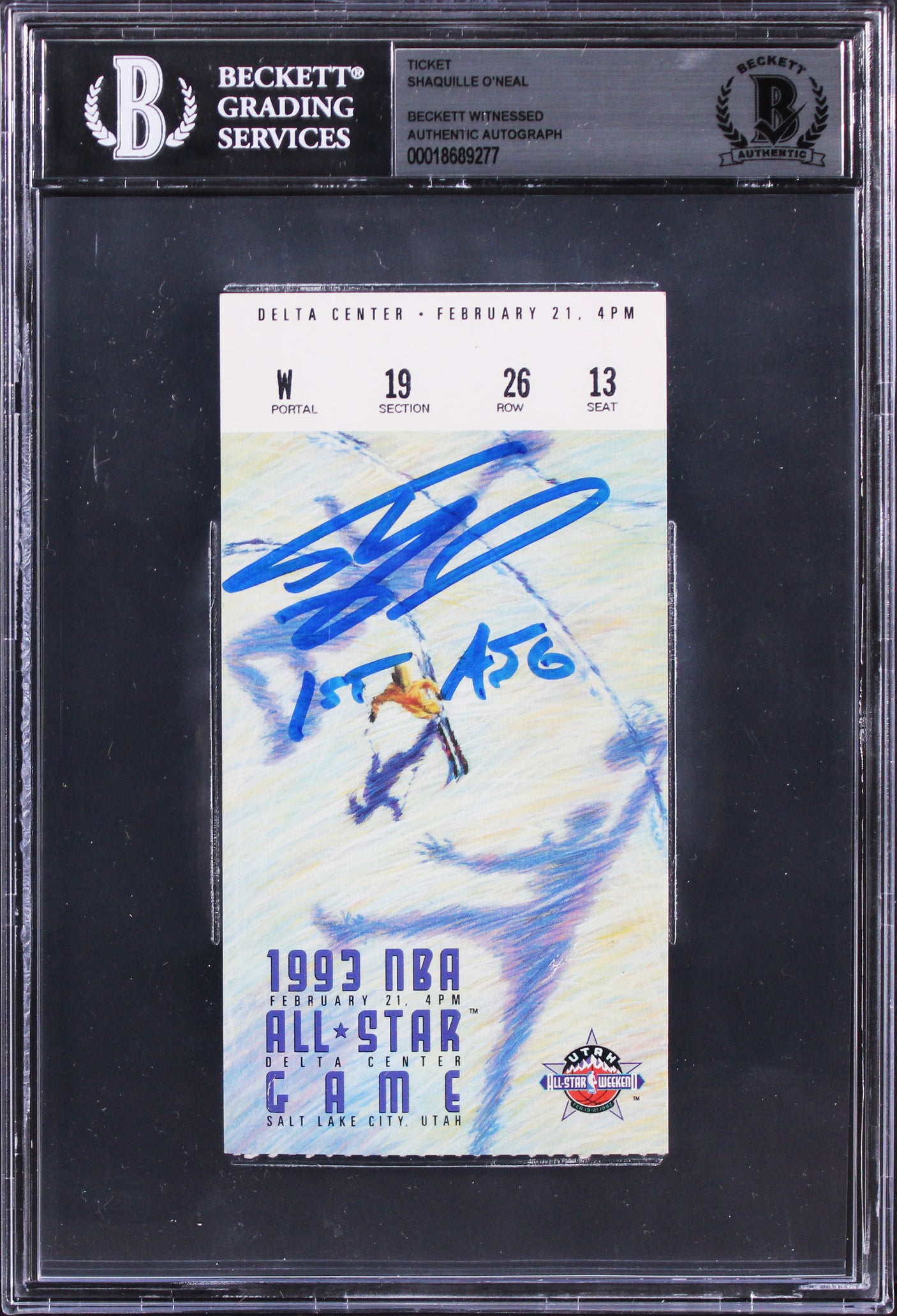 Shaq O'Neal "1st ASG" Signed 2/21/1993 NBA All Star Game Ticket Stub BAS Slabbed