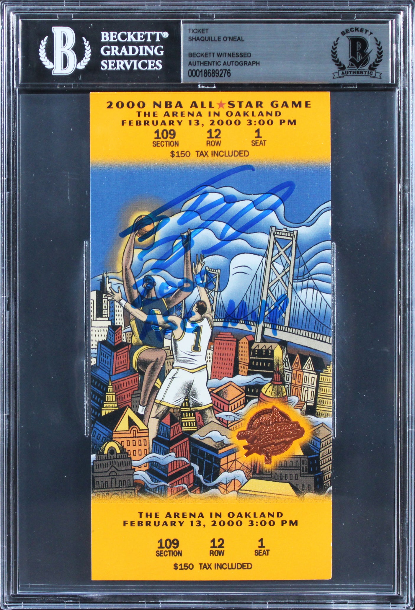 Shaquille O'Neal "W/ Insc" Signed 2/13/2000 NBA ASG Full Ticket Stub BAS Slabbed