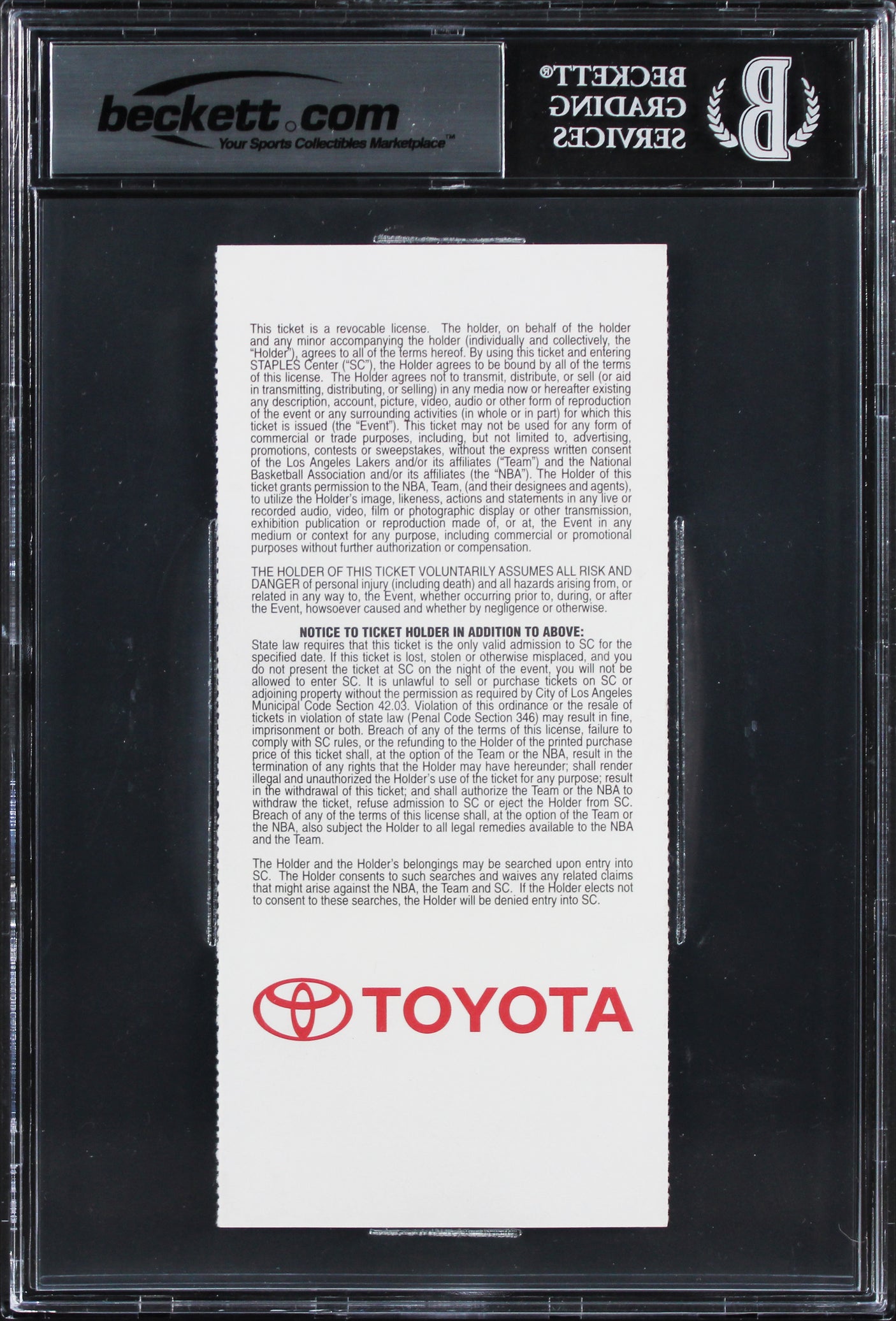 Lakers Shaquille O'Neal Signed 4/2/2013 DAL Vs LAL Full Ticket Stub BAS Slabbed