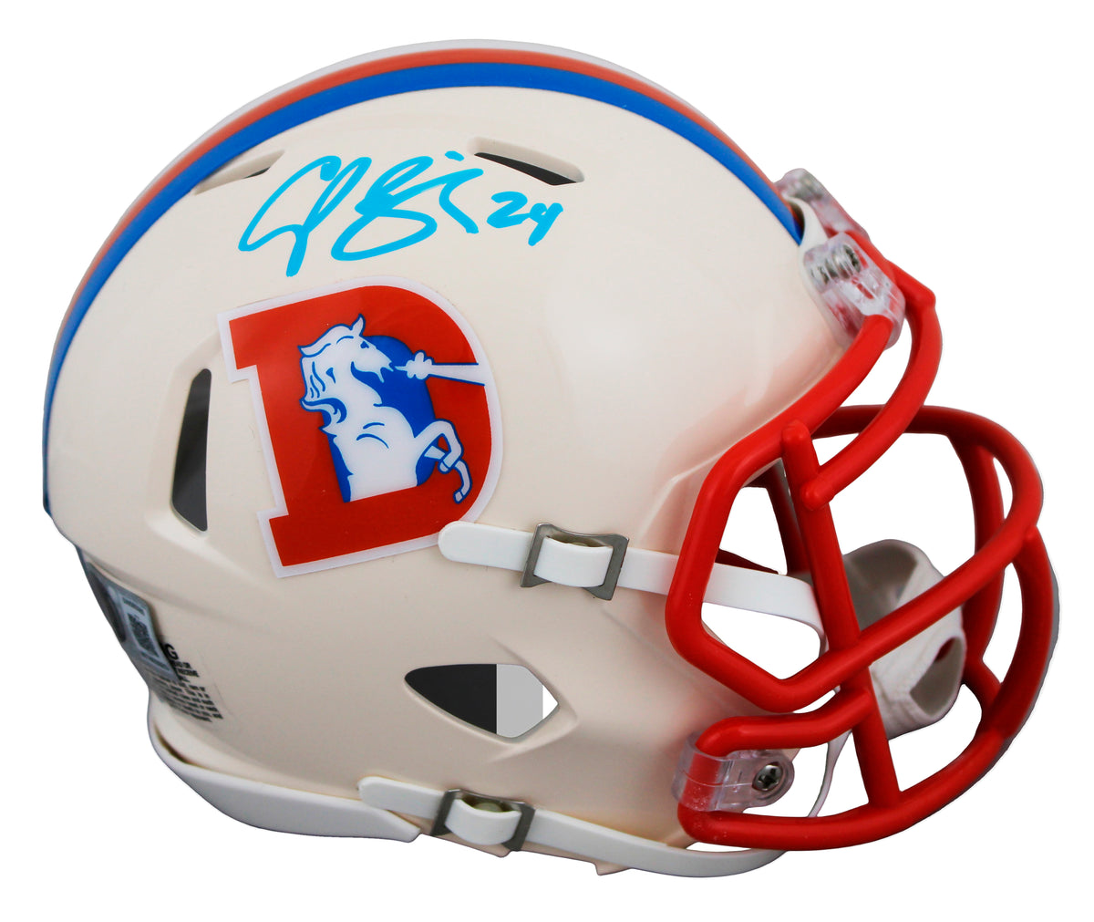 Broncos Champ Bailey Signed Retro Speed Mini Helmet W/ Case BAS Witnessed