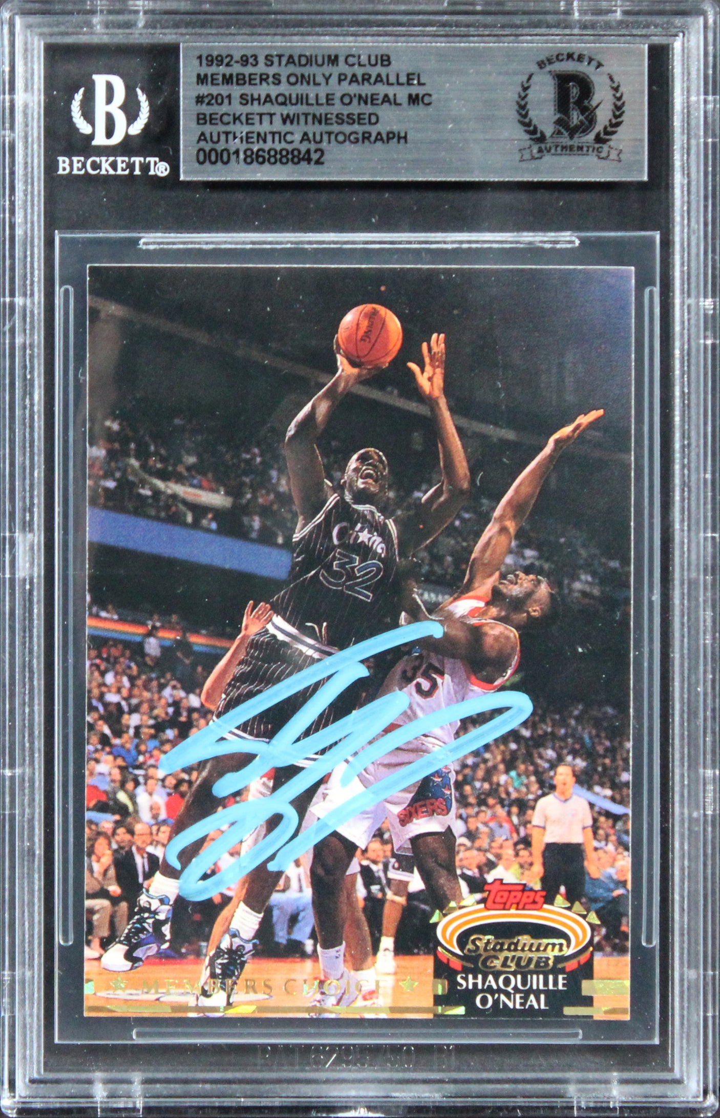 Shaquille O'Neal Signed 1992 Stadium Club MO Parallel #201 RC Card BAS Slabbed