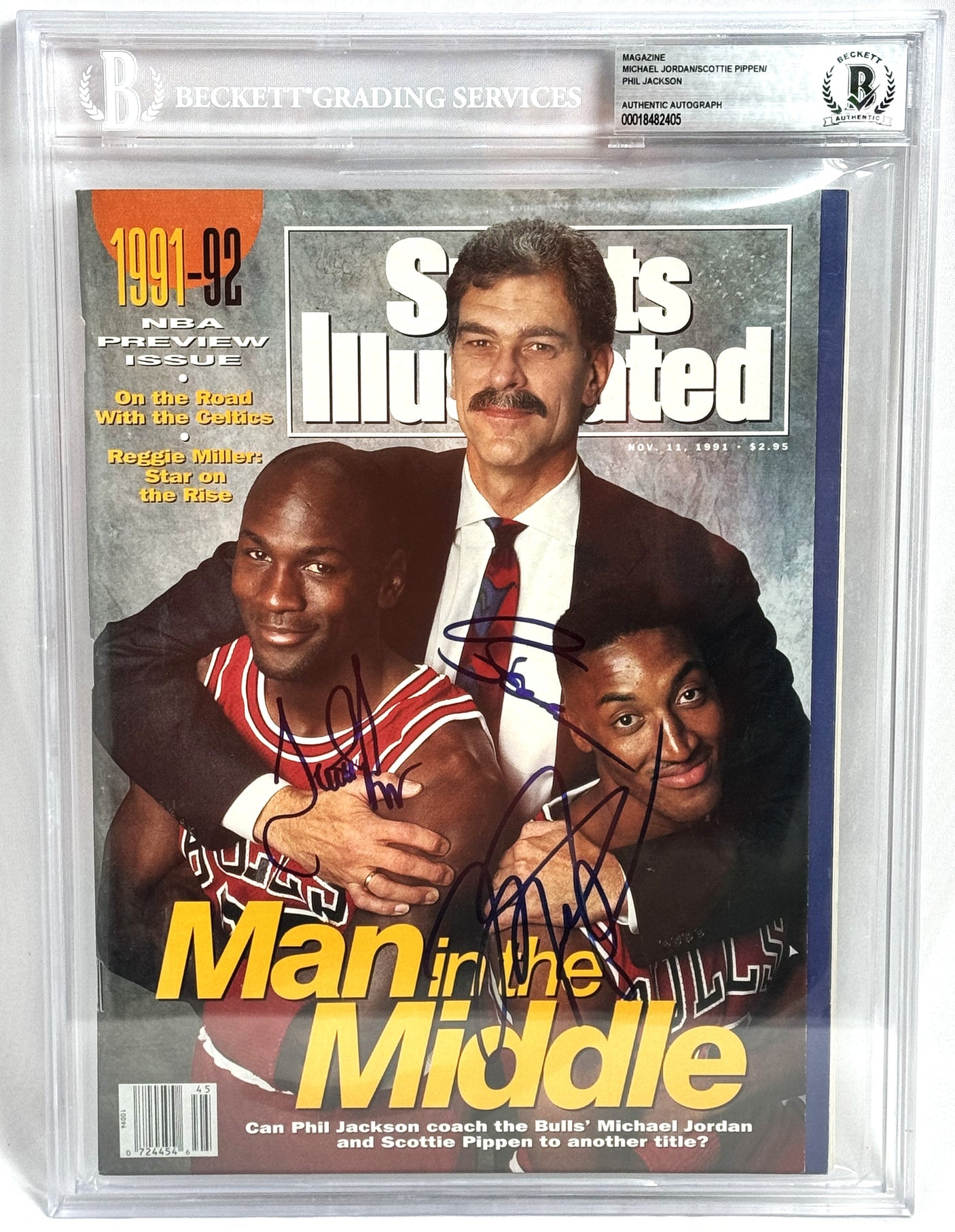 Jordan, Pippen, Jackson Autographed BGS 1991 Sports Illustrated Magazine - PSA/DNA