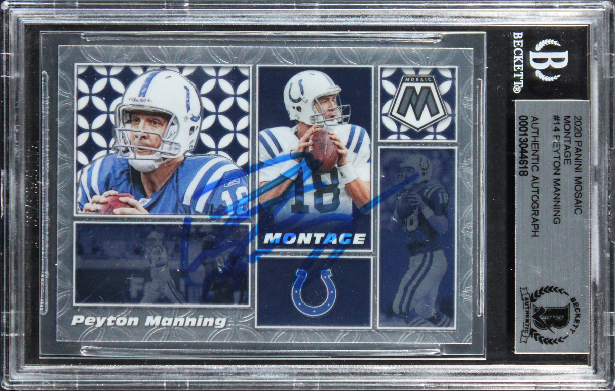 Colts Peyton Manning Signed 2020 Panini Mosaic Montage #14 Card BAS Slabbed