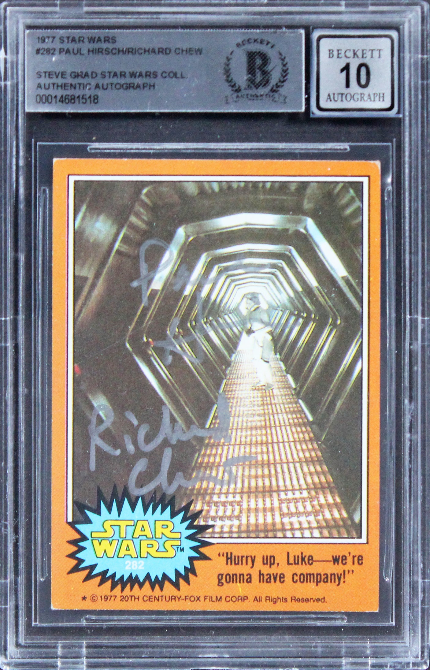 Paul Hirsch & Richard Chew Signed 1977 Star Wars #282 Card Auto 10! BAS Slabbed