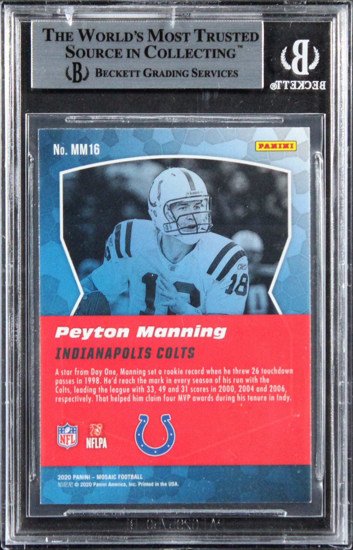 Colts Peyton Manning Signed 2020 Panini Mosaic Men Of Mastery #16 Card BAS Slab