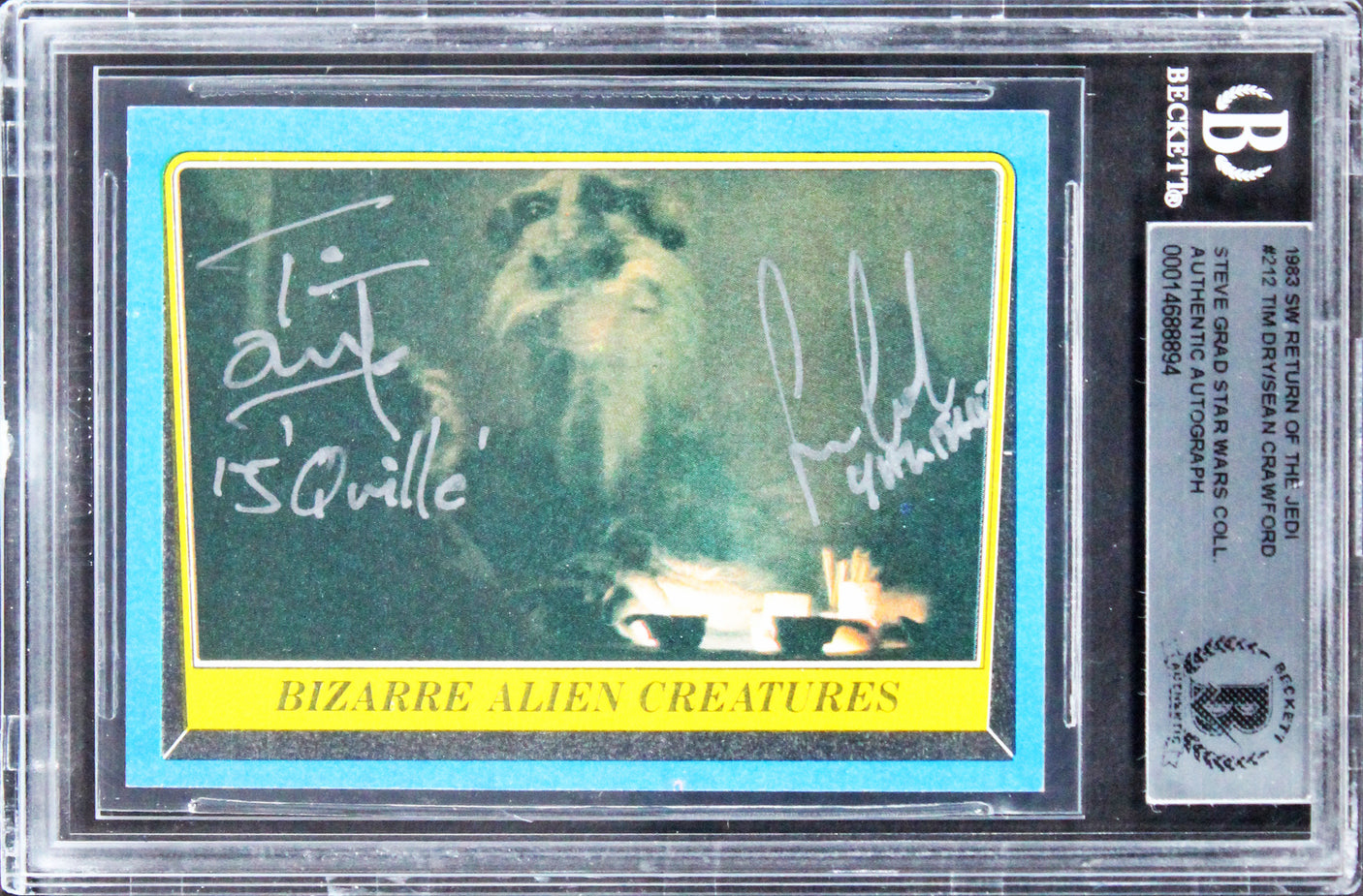 Tim Dry & Sean Crawfordd Signed 1983 Star Wars ROTJ #212 Card BAS Slabbed