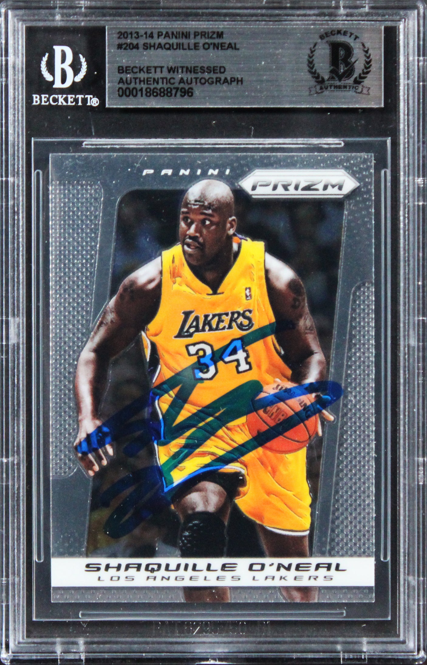 Lakers Shaquille O'Neal Authentic Signed 2013 Panini Prizm #204 Card BAS Slabbed