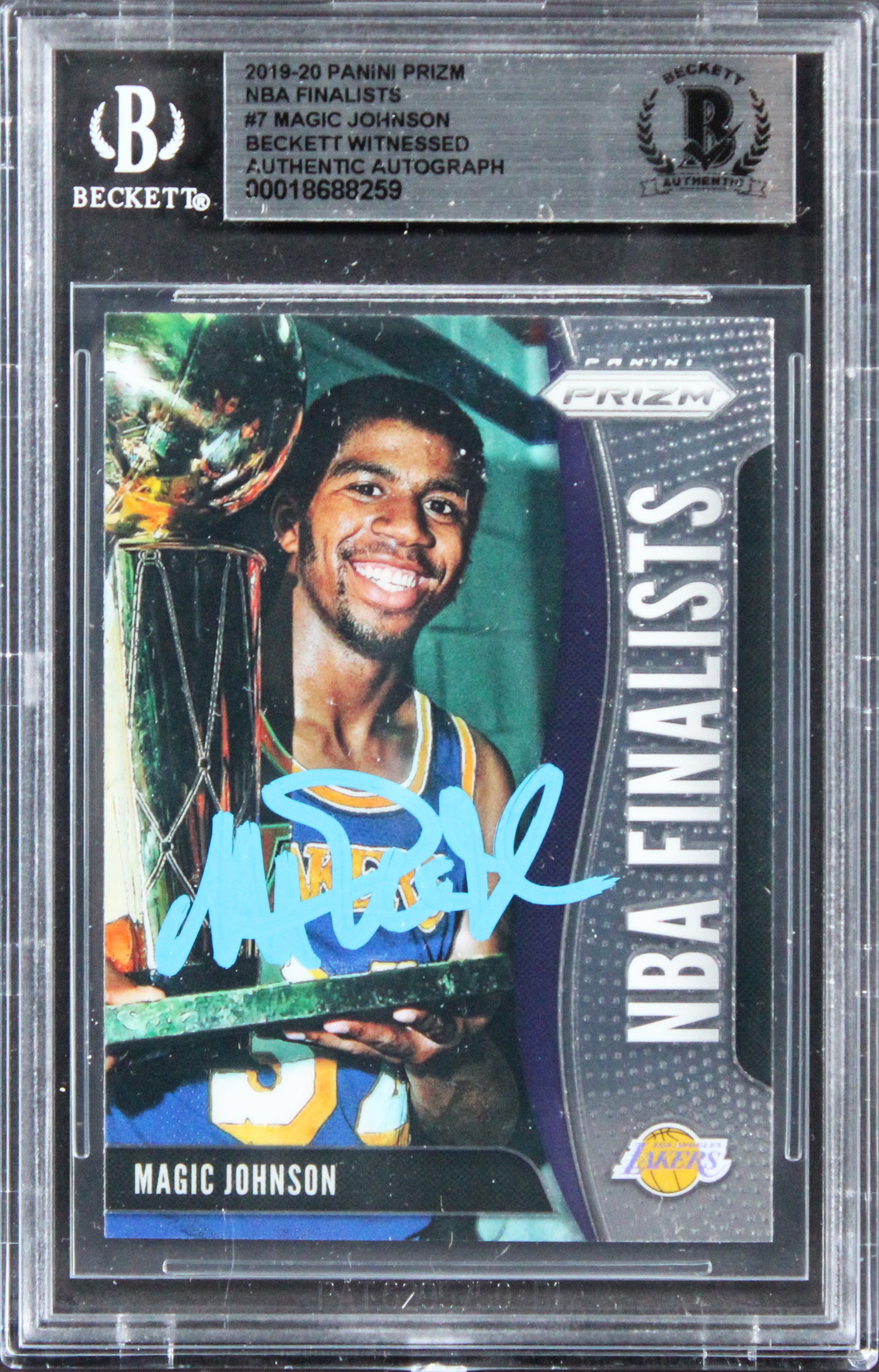 Lakers Magic Johnson Signed 2019 Panini Prizm NBA Finalist #7 Card BAS Slabbed