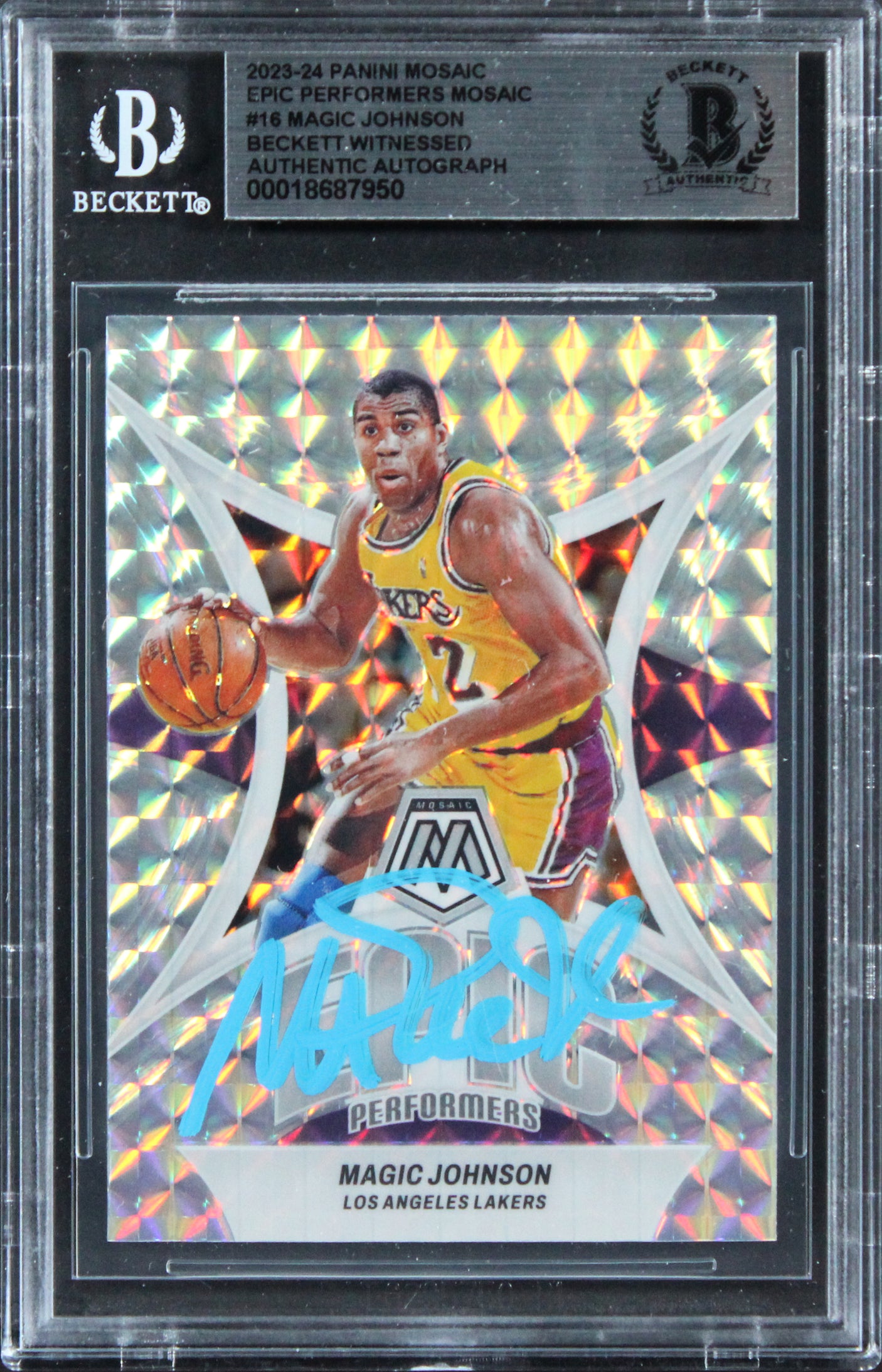 Magic Johnson Signed 2023 Panini Mosaic Epic Performers Mosaic #16 Card BAS Slab