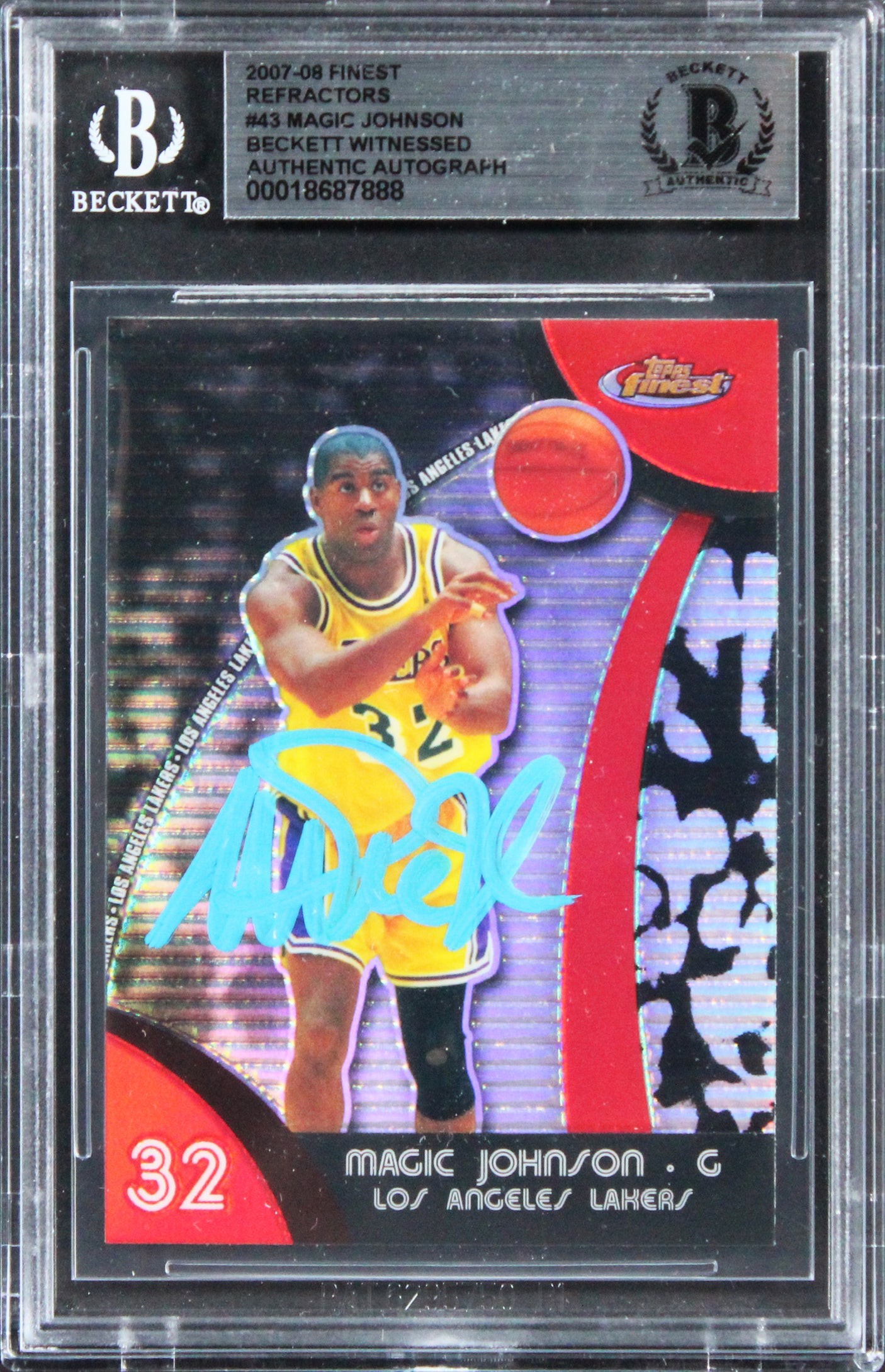 Lakers Magic Johnson Signed 2007 Finest Refractors #43 Card BAS Slabbed