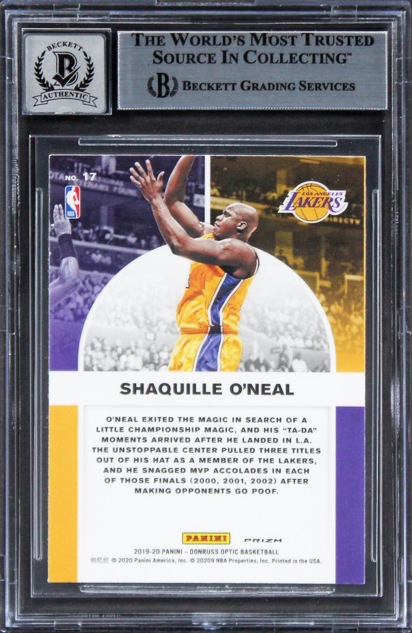 Lakers Shaq O'Neal Signed 2019 Donruss Optic WS Holo #17 Card AG GM 10! BAS Slab