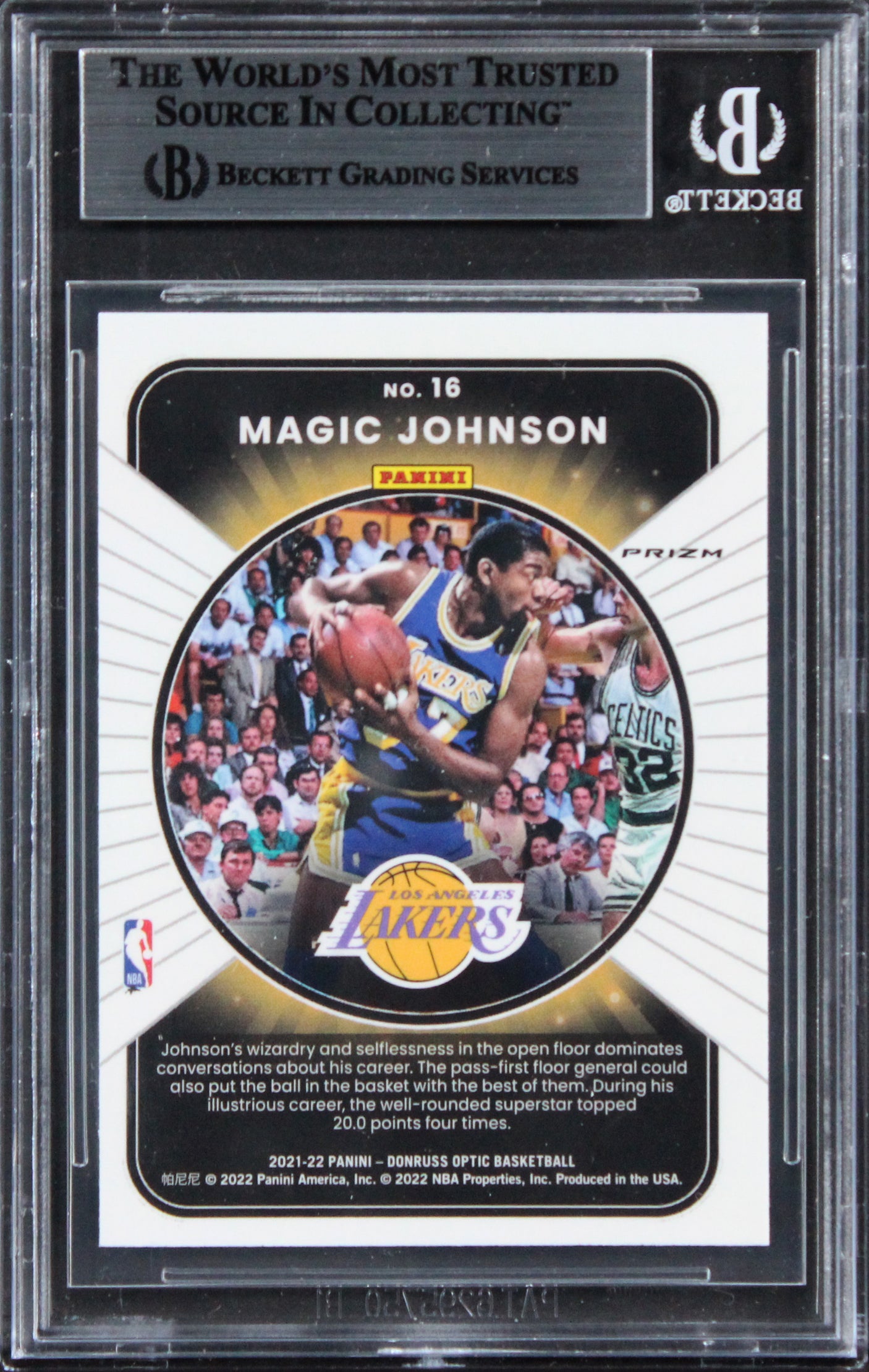 Magic Johnson Signed 2021 Donruss Optic Winner Stays Holo #16 Card BAS Slabbed