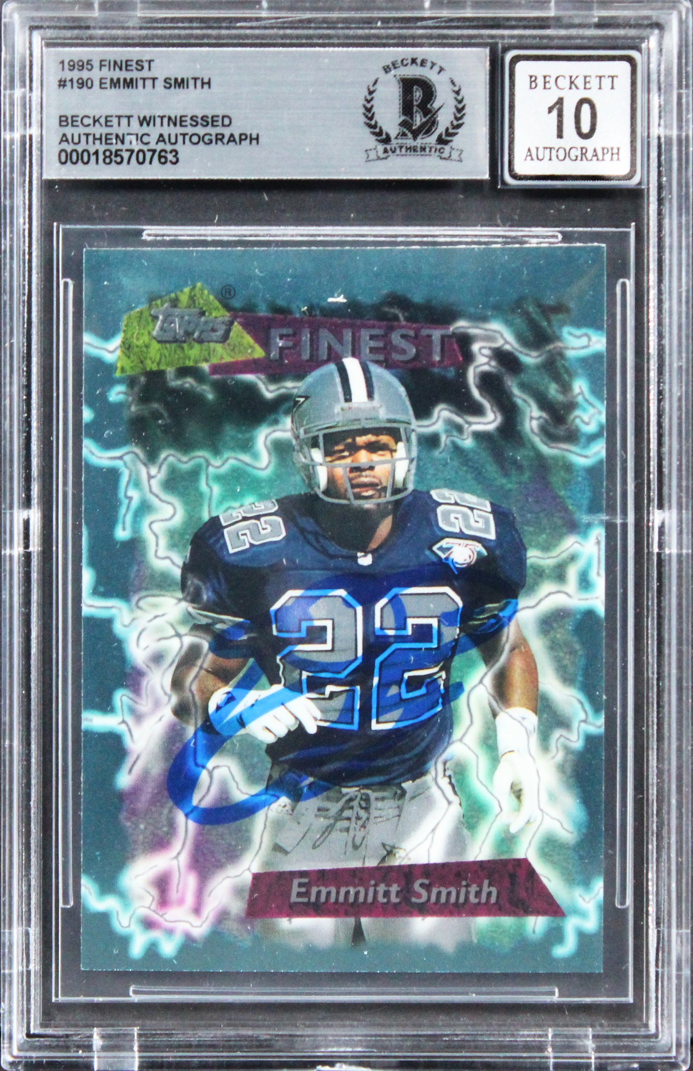 Cowboys Emmitt Smith Signed 1995 Finest #190 Card Auto Graded GM 10! BAS Slabbed