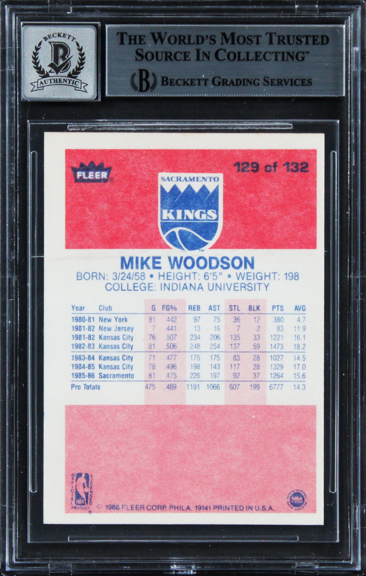 Kings Mike Woodson Signed 1986 Fleer #129 Card Auto Graded Mint 10! BAS Slabbed