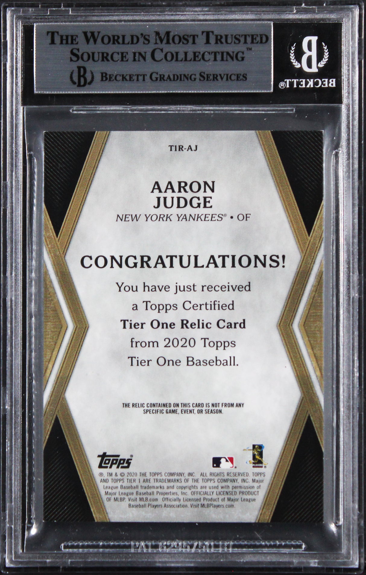 Yankees Aaron Judge Signed 2020 Topps Tier One Relics #T1RAJ Card BAS Slabbed