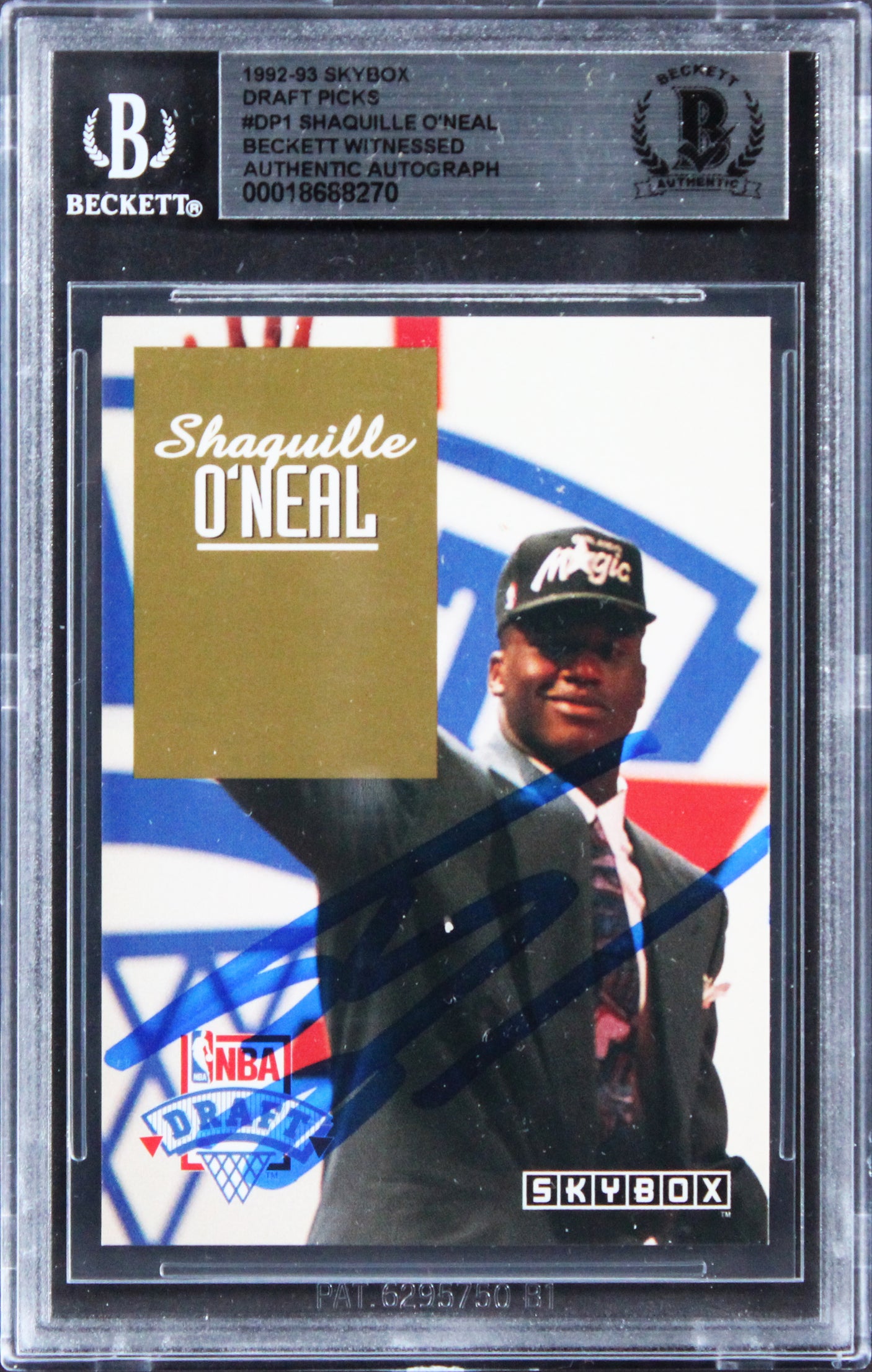 Magic Shaquille O'Neal Signed 1992 Skybox Draft Picks #DP1 Rookie Card BAS Slab