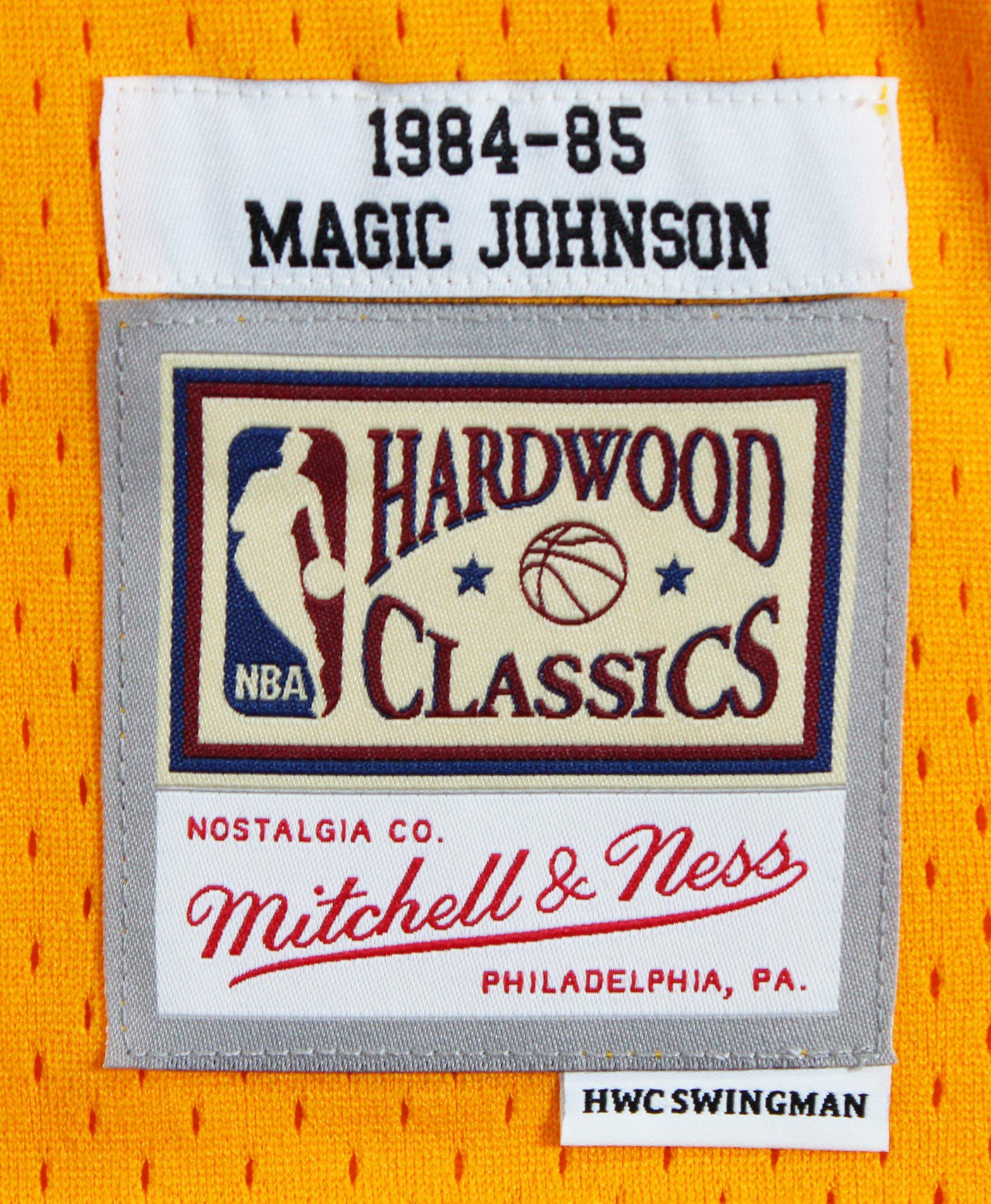 Lakers Magic Johnson Signed Yellow M&N HWC Swingman w/ Two-Tone #'s Jersey BAS W