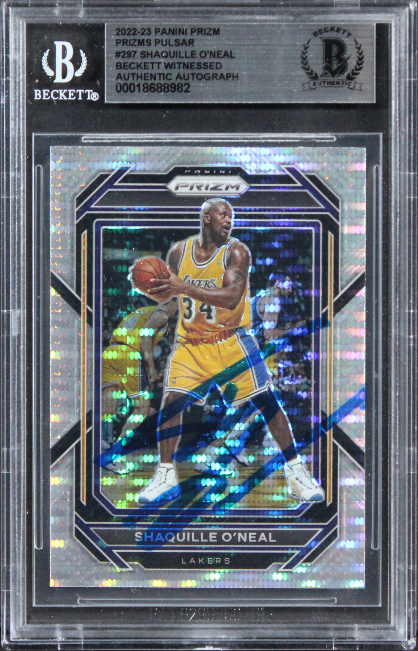 Lakers Shaquille O'Neal Signed 2022 Panini Prizm Pulsar #297 Card BAS Slabbed