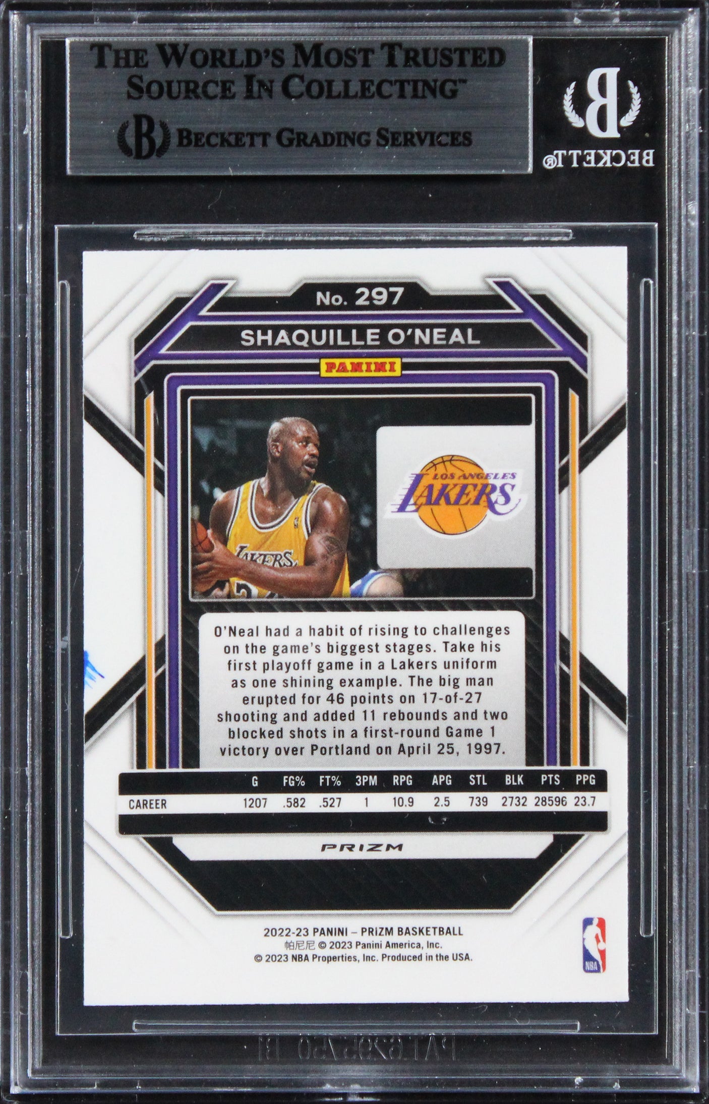 Lakers Shaquille O'Neal Signed 2022 Panini Prizm Pulsar #297 Card BAS Slabbed