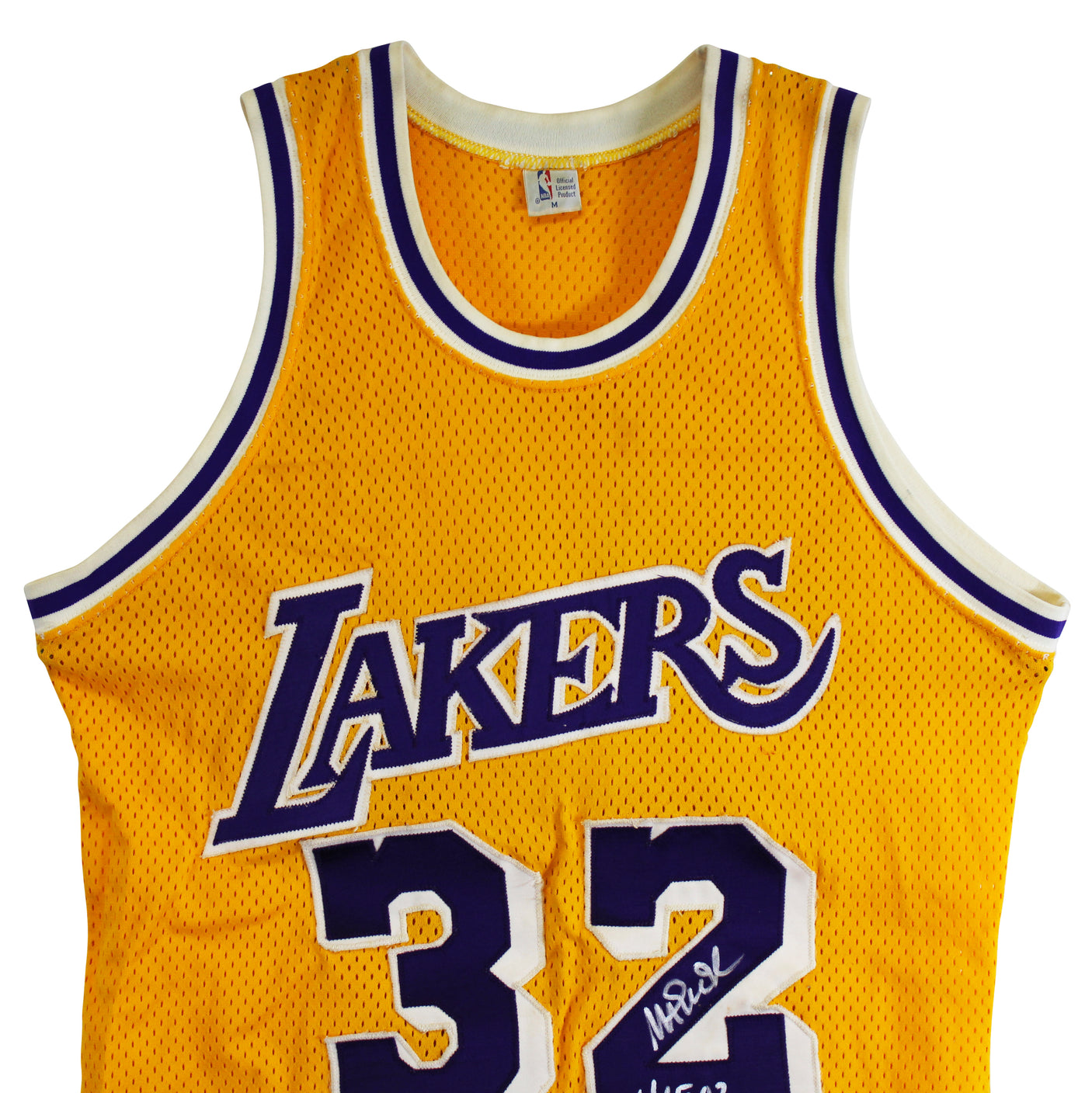 Lakers Magic Johnson "HOF 02" Signed Yellow MacGregor Sand-Knit Jersey BAS Wit 5