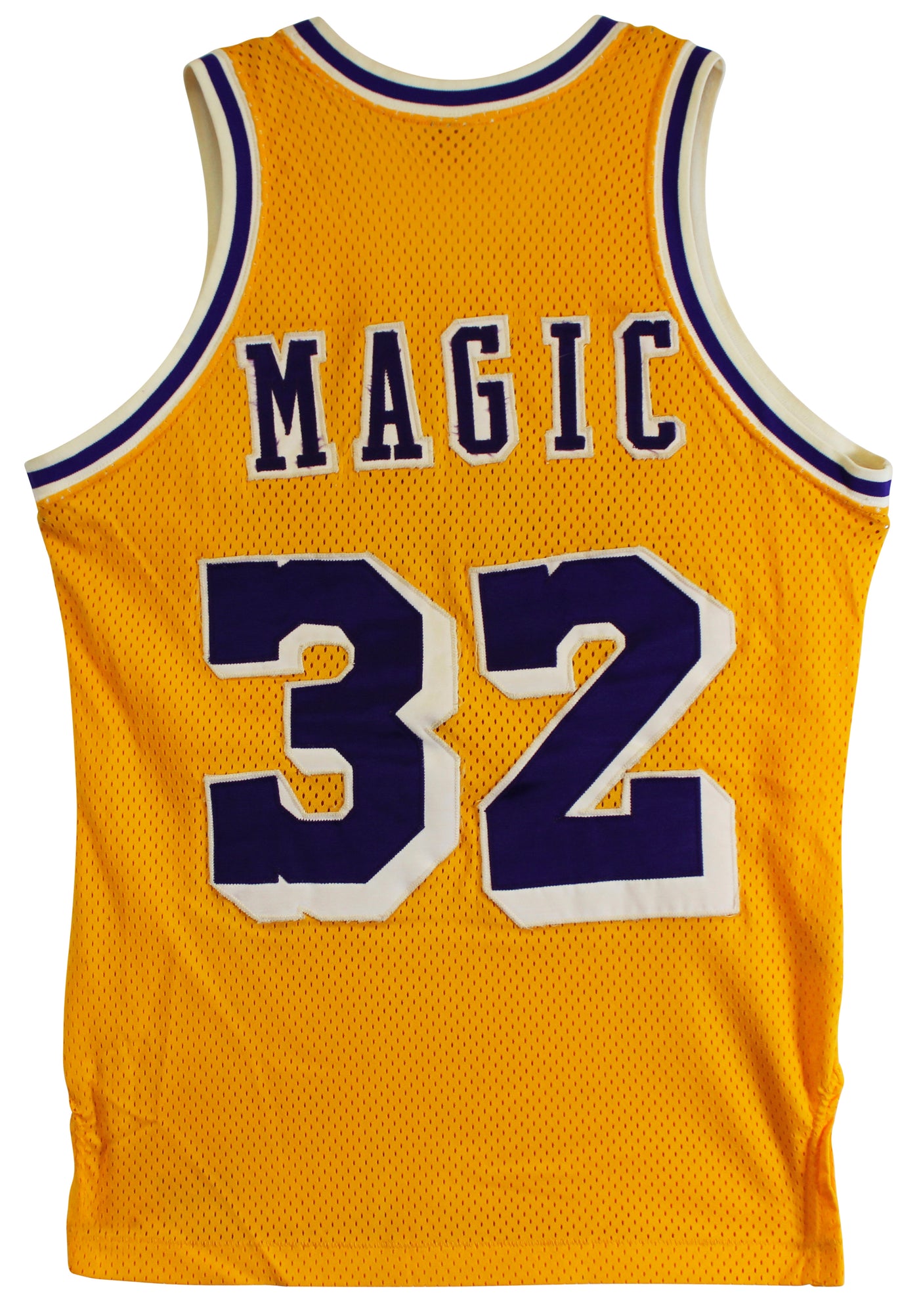 Lakers Magic Johnson "HOF 02" Signed Yellow MacGregor Sand-Knit Jersey BAS Wit 5