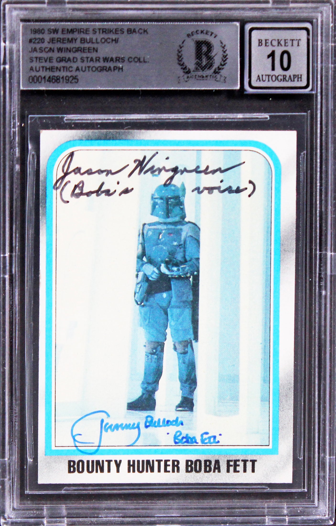 Jeremy Bulloch & Jason Wingreen Signed 1980 SW ESB #220 Card Auto 10 BAS Slab 1