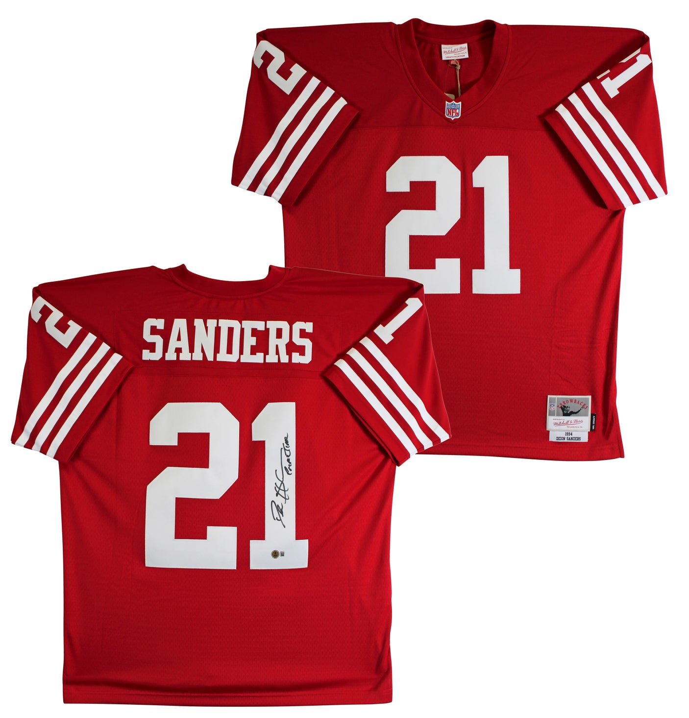 49ers Deion Sanders "Primetime" Authentic Signed Red M&N TB Jersey BAS Witnessed